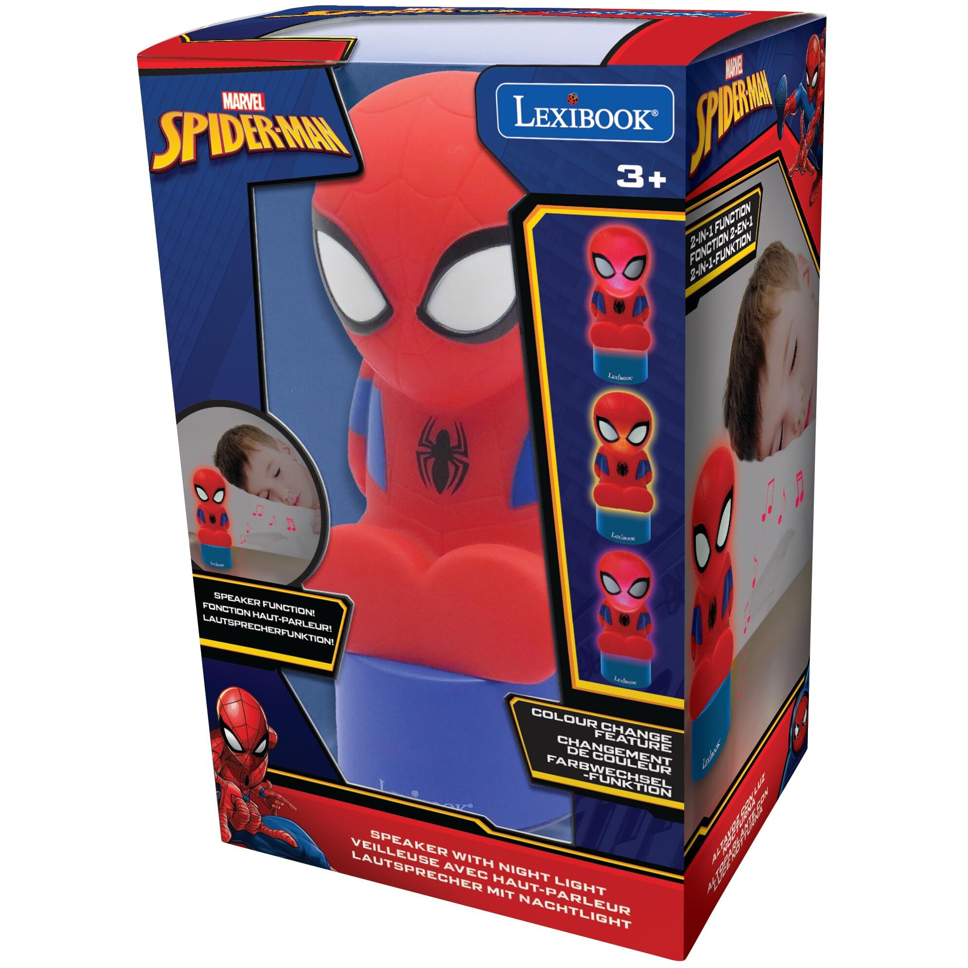 Lexibook Spiderman, Nightlight And Speaker For Children's Room, Color Change, Soft Light, Battery Operated, Blue/Red, Ns01Sp