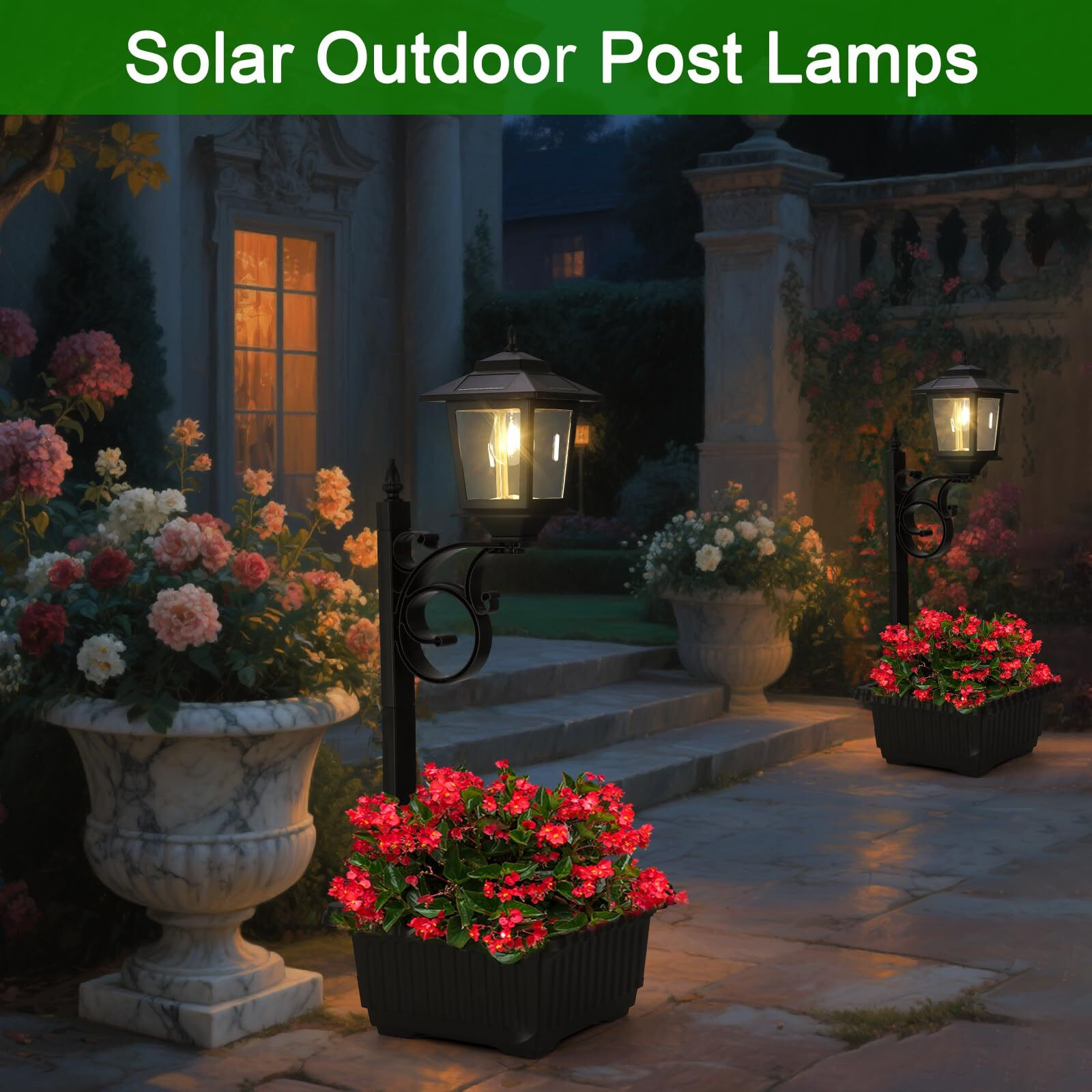Melunar Outdoor Flower Pots 2 In 1, Solar Post Lamps Waterproof, Solar Lamp Post Lights, Outdoor Decorative Lamp For Garden, Patio, Front Porch, Back Door, Warm White. (Flower Pots Included)