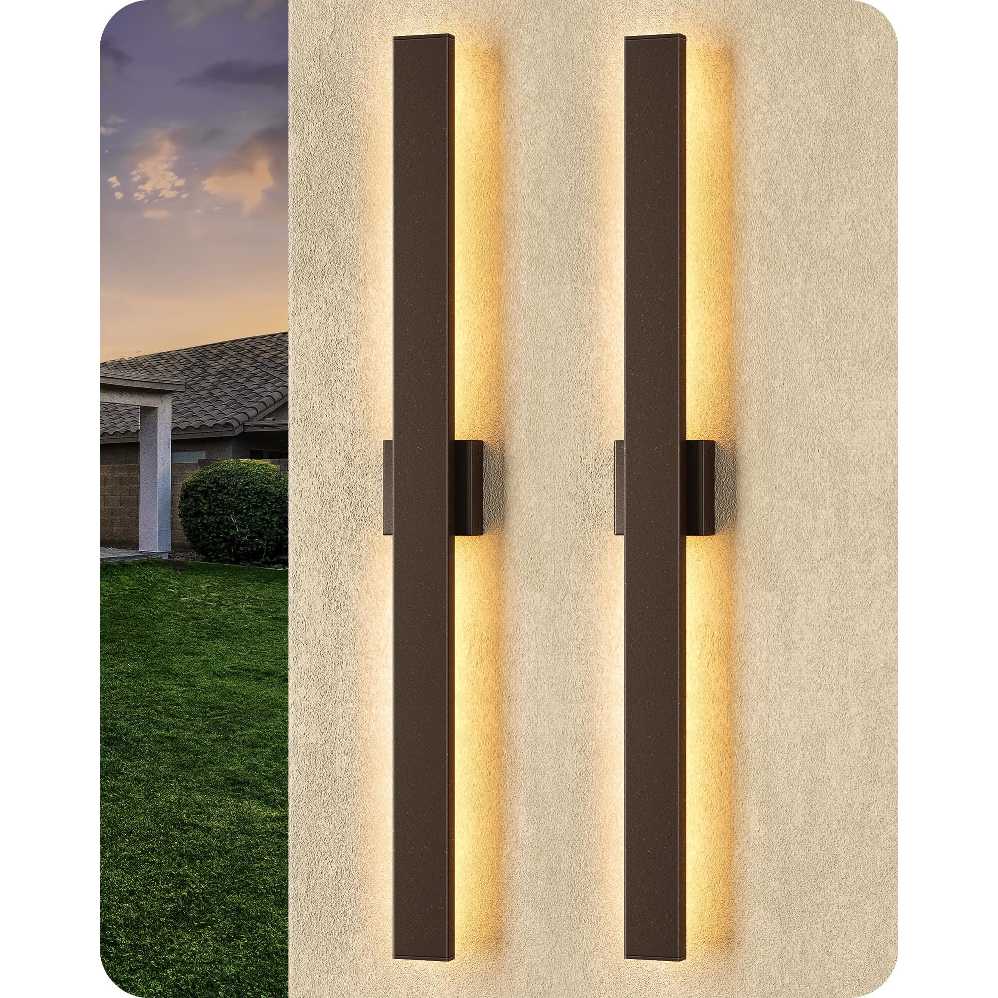 Edishine 2 Pack Modern Outdoor Wall Lights Dimmable, 39.3"" Rectangular Outdoor Wall Sconce, 3Cct, Iron & Pc, Ip65 Waterproof, Long Front Porch Light For Patio, Yard, Oil Rubbed Bronze