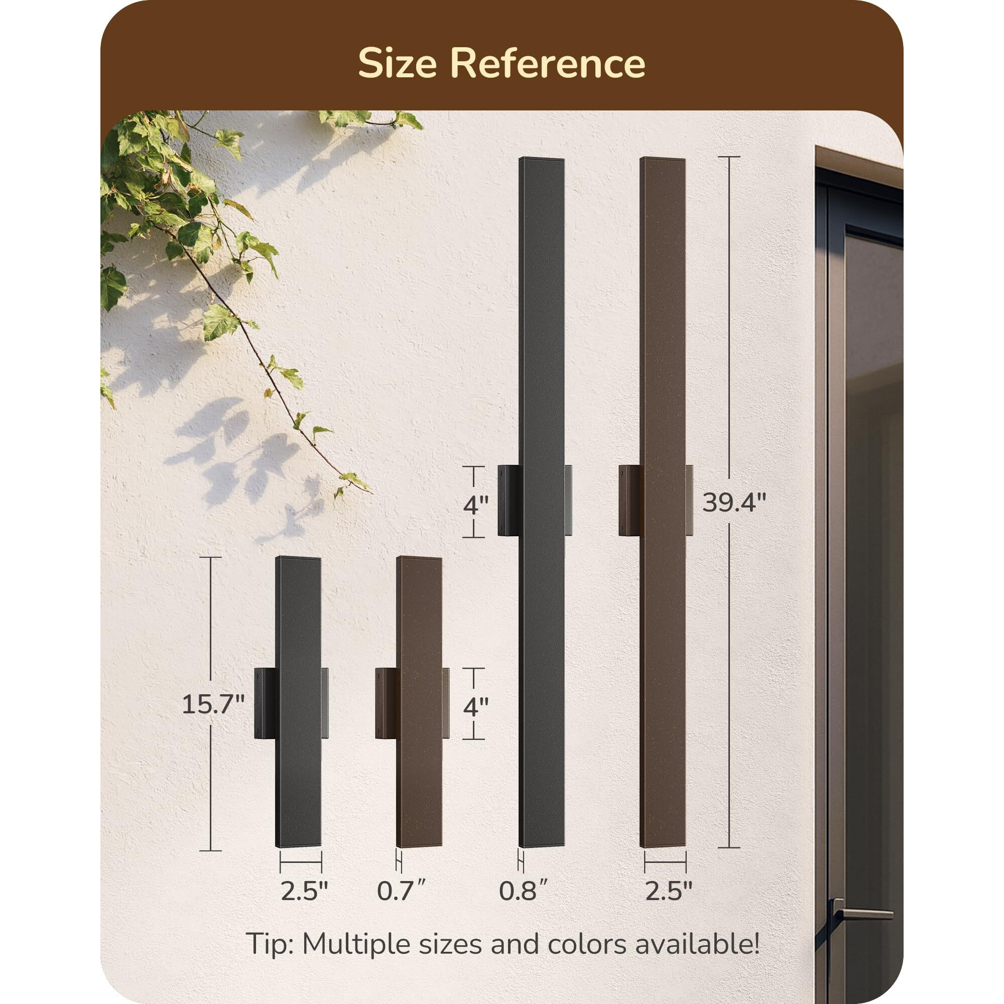 Edishine 2 Pack Modern Outdoor Wall Lights Dimmable, 39.3"" Rectangular Outdoor Wall Sconce, 3Cct, Iron & Pc, Ip65 Waterproof, Long Front Porch Light For Patio, Yard, Oil Rubbed Bronze