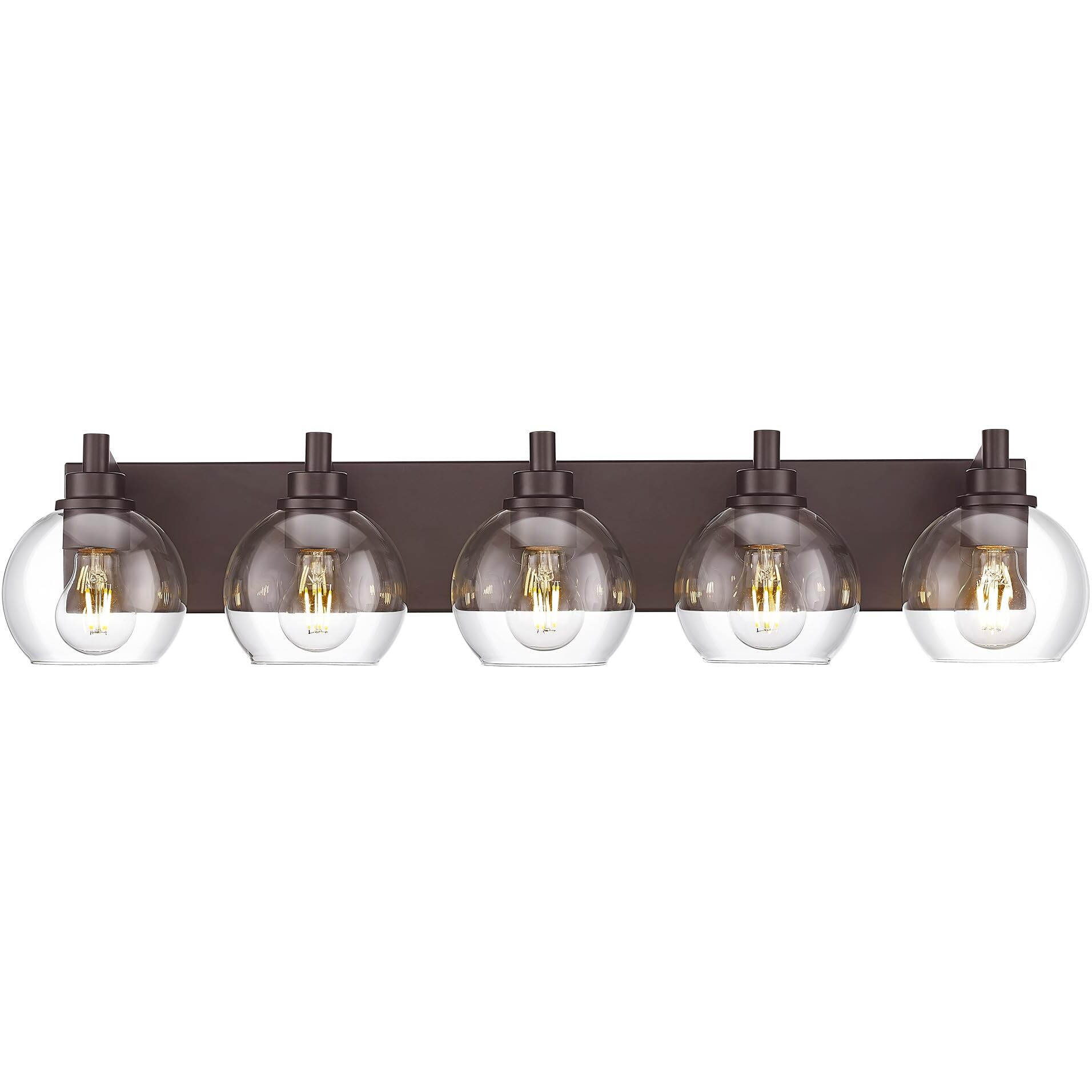 Metwet Bathroom Light Fixtures Over Mirror, 5-Light Oil Rubbed Bronze Bathroom Vanity Light With Globe Clear Glass Shade, 32 Inch Modern Sconces Wall Lighting, Vl195-Orb-5