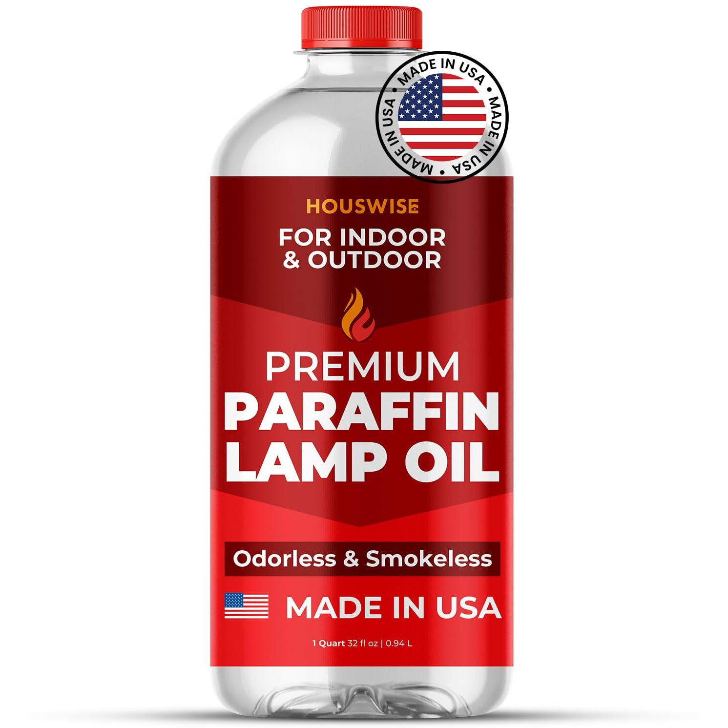 Houswise Premium Liquid Paraffin Lamp Oil For Indoor Use 1 Quart - Indoor Smokeless Odorless Paraffin Oil Fuel For Lamps, Lantern, Candle