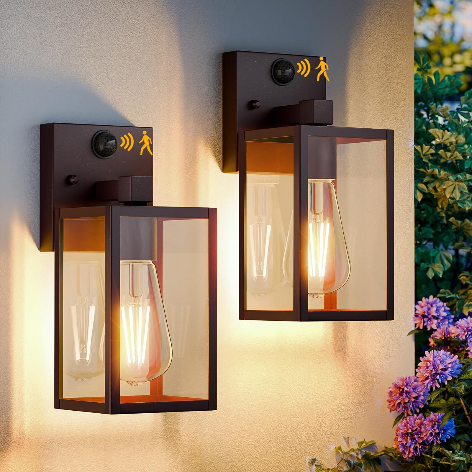 2 Pack Motion Sensor Outdoor Light Fixtures Wall Mount, Oil Rubbed Bronze Front Porch Lights, Dusk To Dawn Exterior Wall Sconce, Waterproof Lantern Lamp,Outside Coach Light For House,Garage,Yard
