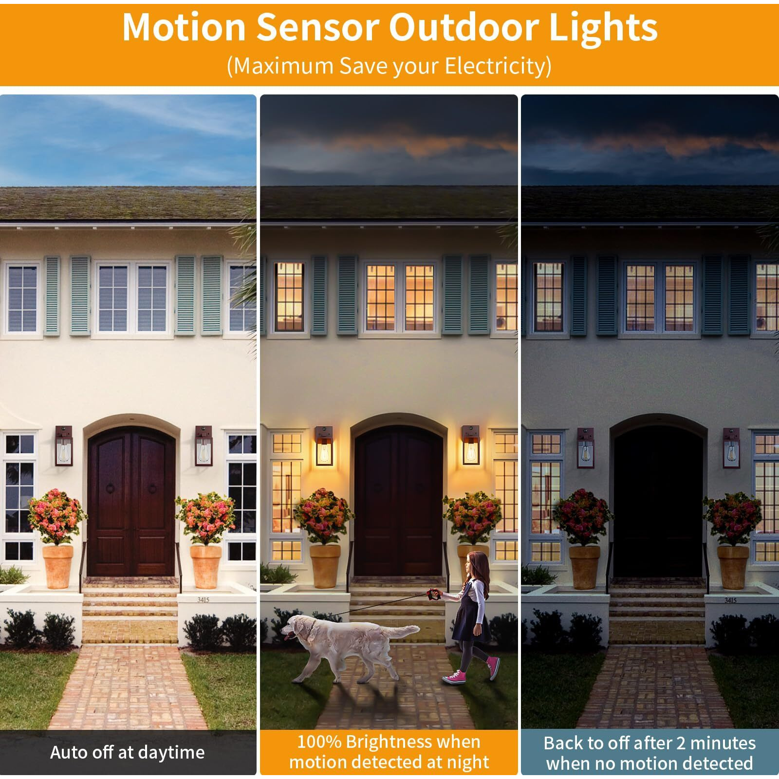 2 Pack Motion Sensor Outdoor Light Fixtures Wall Mount, Oil Rubbed Bronze Front Porch Lights, Dusk To Dawn Exterior Wall Sconce, Waterproof Lantern Lamp,Outside Coach Light For House,Garage,Yard