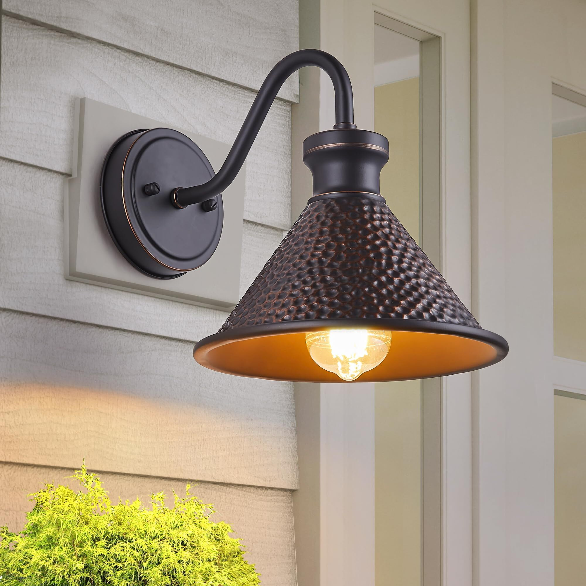 Tarentlight Gooseneck Outdoor Wall Sconce 1-Light E26 Socket Farmhouse Wall Mount Porch & Patio Lights,9.3Inch Width Casting Aluminum Shade,Oil Rubbed Bronze,Easily Installed In Outdoor And Indoor.