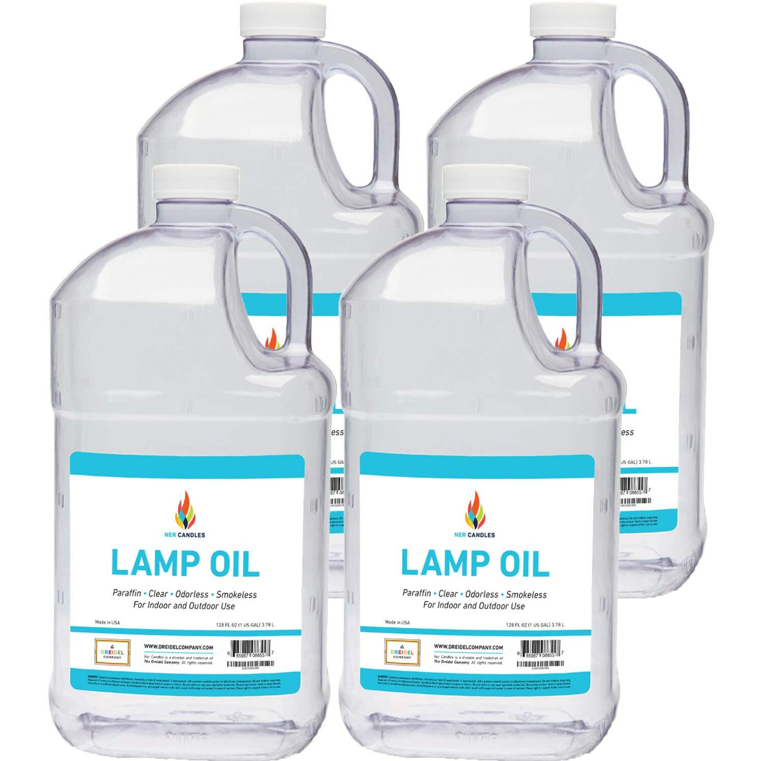 The Dreidel Company Liquid Paraffin Lamp Oil - 1 Gallon - Smokeless, Odorless, Ultra Clean Burning Fuel For Indoor And Outdoor Use (4-Pack)