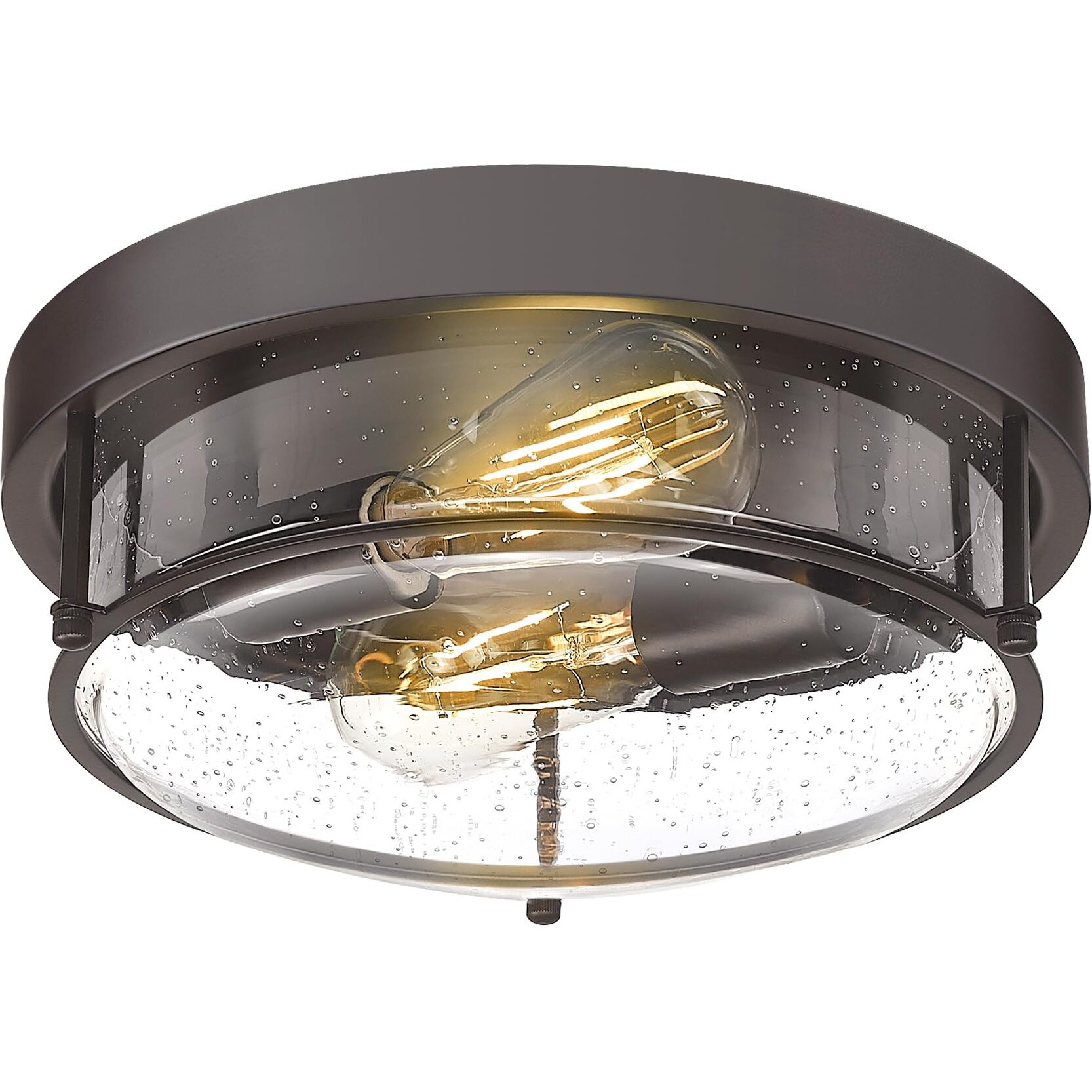 Cargifak 12-Inch Flush Mount Ceiling Light, Modern Farmhouse Style With Bubble Glass Shade, Oil Rubbed Bronze Finish, Ideal For Living Room, Bedroom, Or Dining Room - Model Ckcl4822-2W-Sgorb
