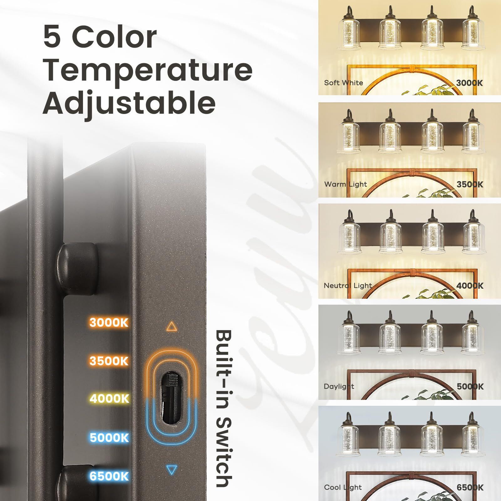 Zeyu 20W Led Vanity Light Bathroom, 4-Light Farmhouse Vanity Lighting Over Mirror With Crystal Bubble And Clear Glass, 5Cct Adjustable, Oil Rubbed Bronze Finish, Zsl72B-4W Led Orb-1