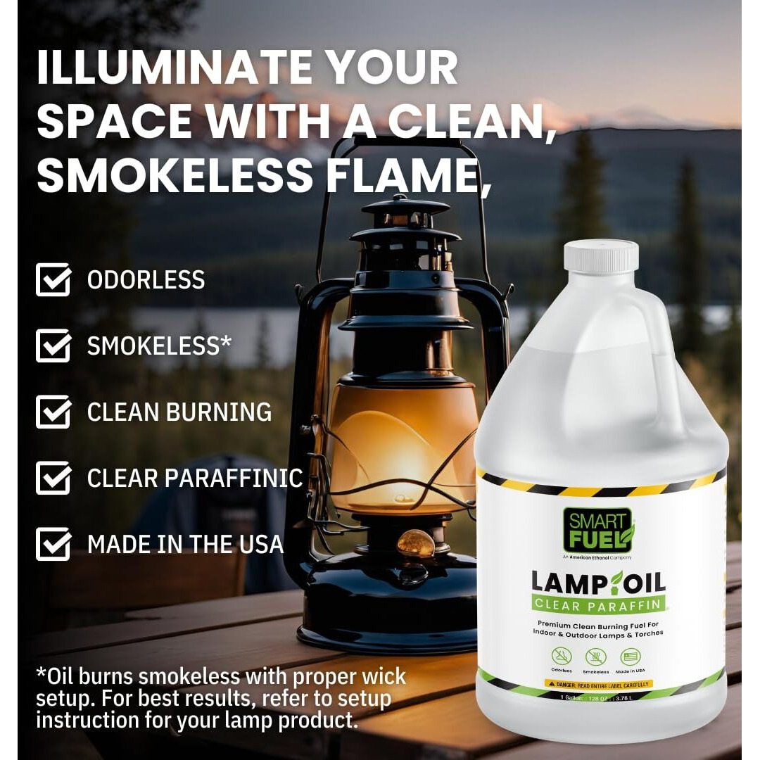 American Ethanol Smart Fuel Paraffin Oil Lamp - Clear And Smooth Burn, Smokeless, Odorless Tiki Torch Fuel For All Types Of Oil Lamps Indoor Use, Suitable For Lanterns - 2 X 128 Oz
