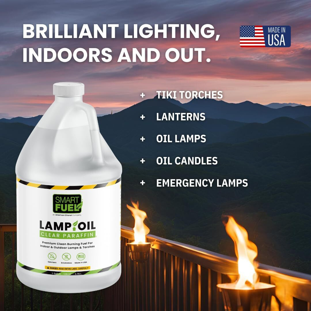 American Ethanol Smart Fuel Paraffin Oil Lamp - Clear And Smooth Burn, Smokeless, Odorless Tiki Torch Fuel For All Types Of Oil Lamps Indoor Use, Suitable For Lanterns - 2 X 128 Oz