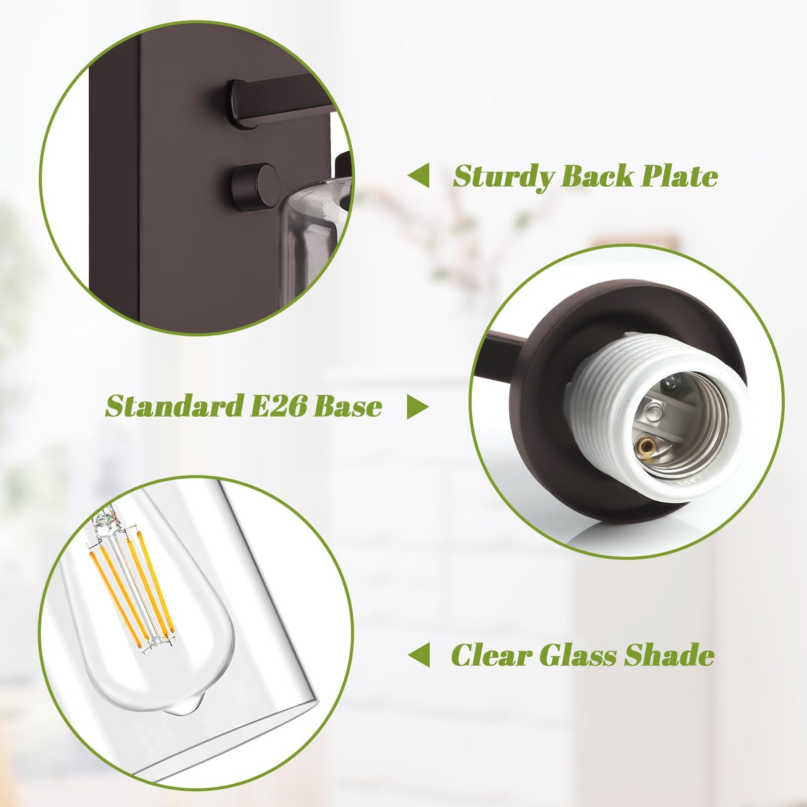 Set Of 2 Wall Sconces For Bathroom, Modern Vanity Light Fixtures, Oil Rubbed Bronze Wall Mount Lighting Lanterns, Farmhouse Wall Lights With Clear Glass Shade For Bedroom Living Room Mirror Hallway