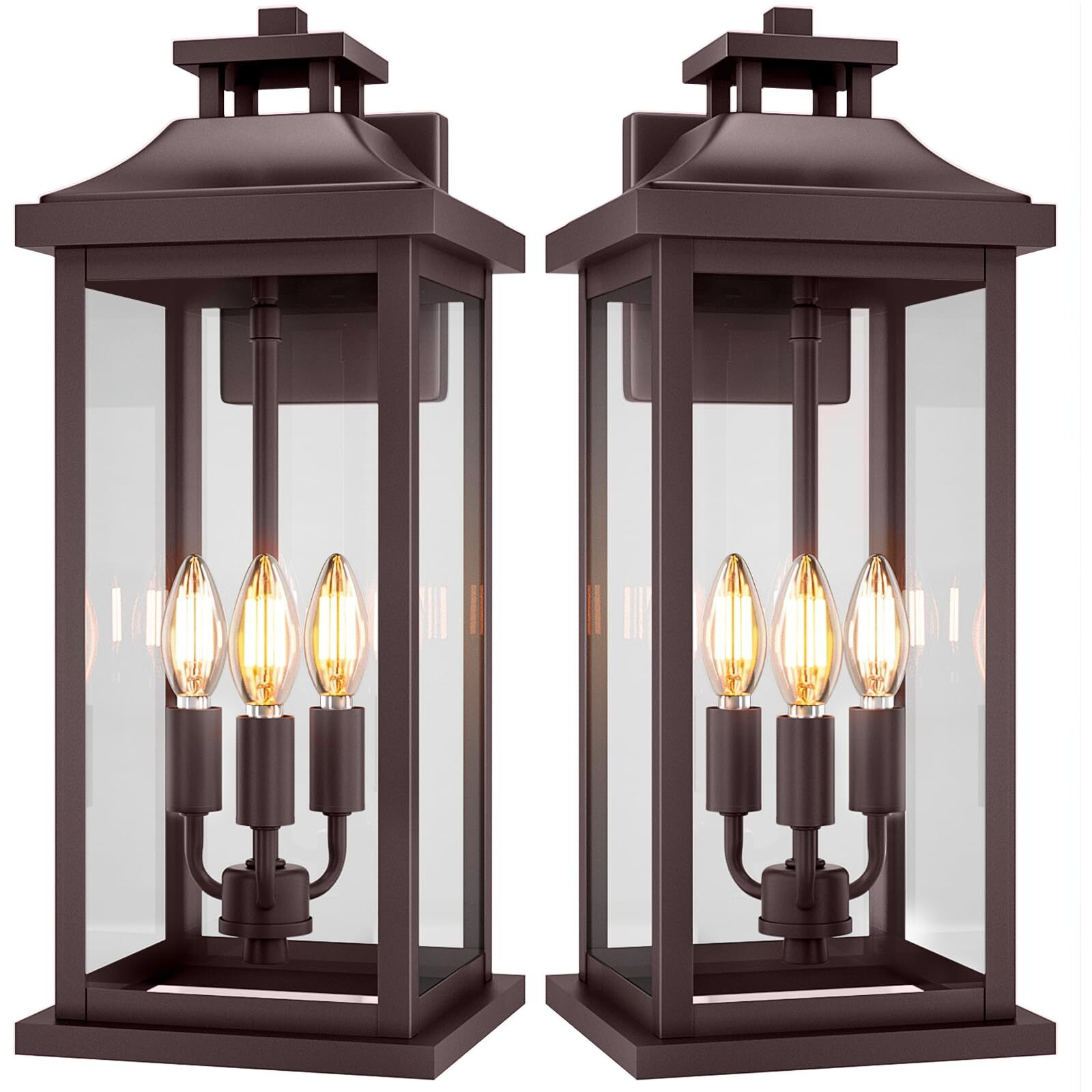 Venzblomia 20"" Oil Rubbed Bronze Outside Lighting For House 3-Light, 2 Pack Brown Large Vintage Outdoor Sconce Lights Porch Patio Lights Wall Mount, Waterproof Exterior Carriage Lamps, E12