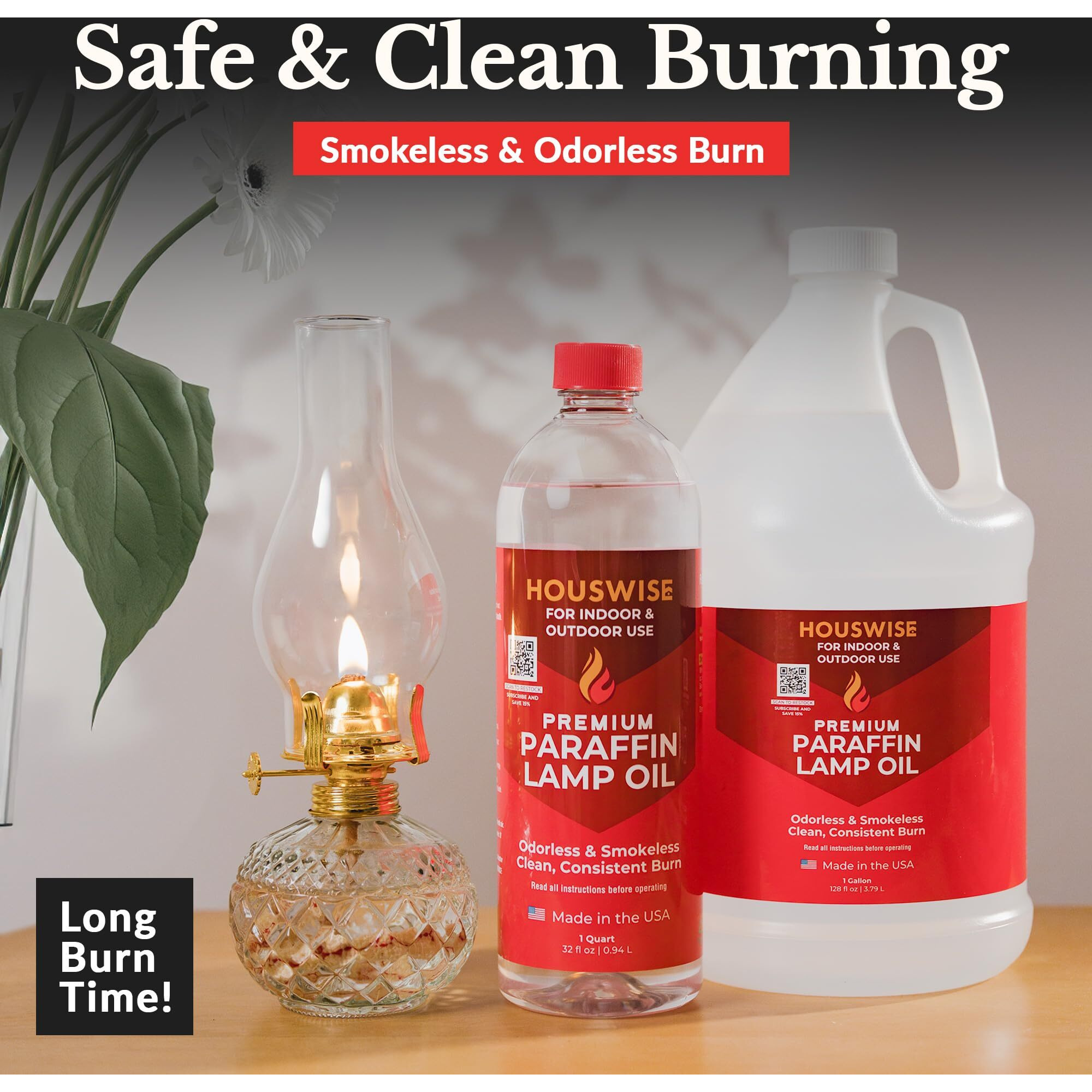 Houswise Premium Liquid Paraffin Lamp Oil For Indoor Use 1 Gallon - Indoor Smokeless Odorless Paraffin Oil Fuel For Lamps, Lantern, Candle