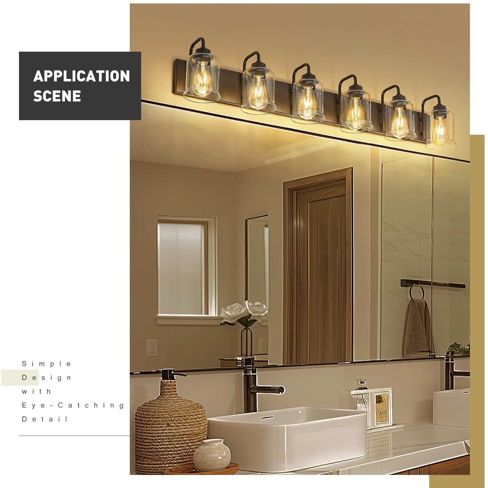 Zeyu 44 Inch Farmhouse Bathroom Vanity Lights, 6-Light Bathroom Light Fixtures With Clear Glass Shade, Oil Rubbed Bronze Finish, Zsl72B-6W Orb