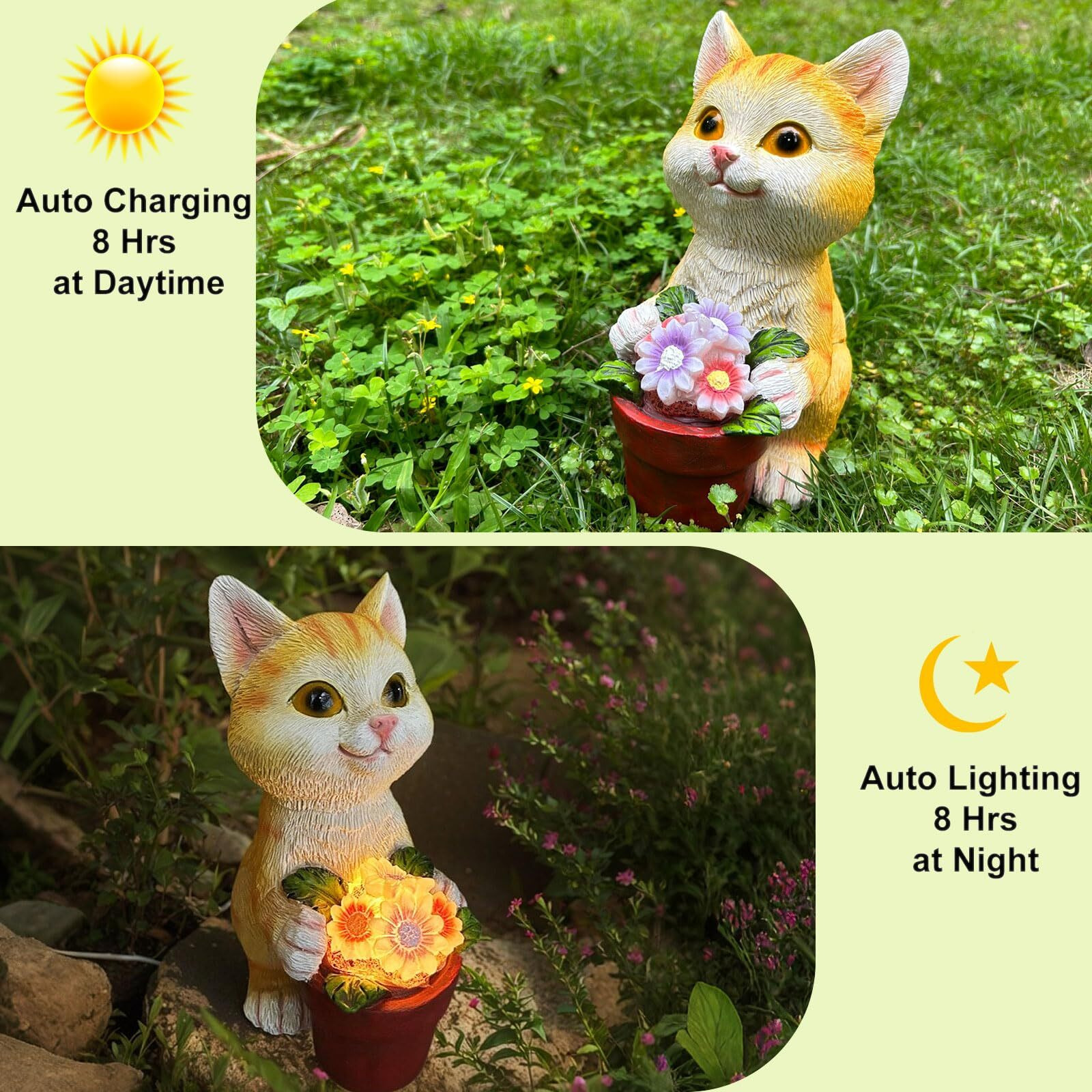 Yody Solar Garden Statues Outdoor Decor- Yard Decorations For Patio, Balcony, Backyard, Lawn Ornaments - Cat Statue With Flower Pot- Unique Cat Lover Gifts For Mom, Grandma, Women
