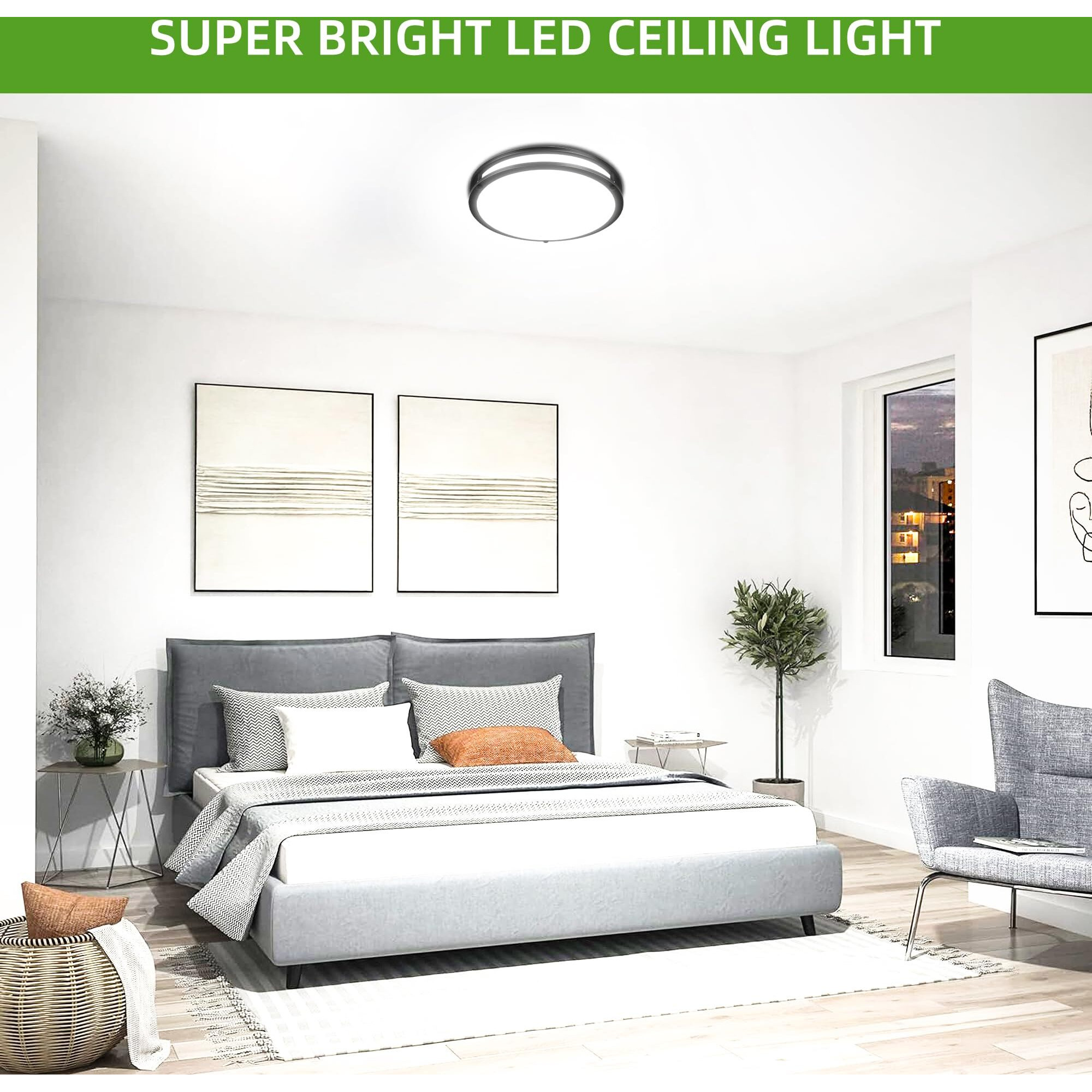 Hlite 36W 13Inch Led Flush Mount Ceiling Light Fixture,3600Lm Super Bright Light Fixture Ceiling Mount,Oil Rubbed Bronze Led Ceiling Light Flush Mount For Bedroom,Kitchen,Bathroom,Hallway(1Pack)