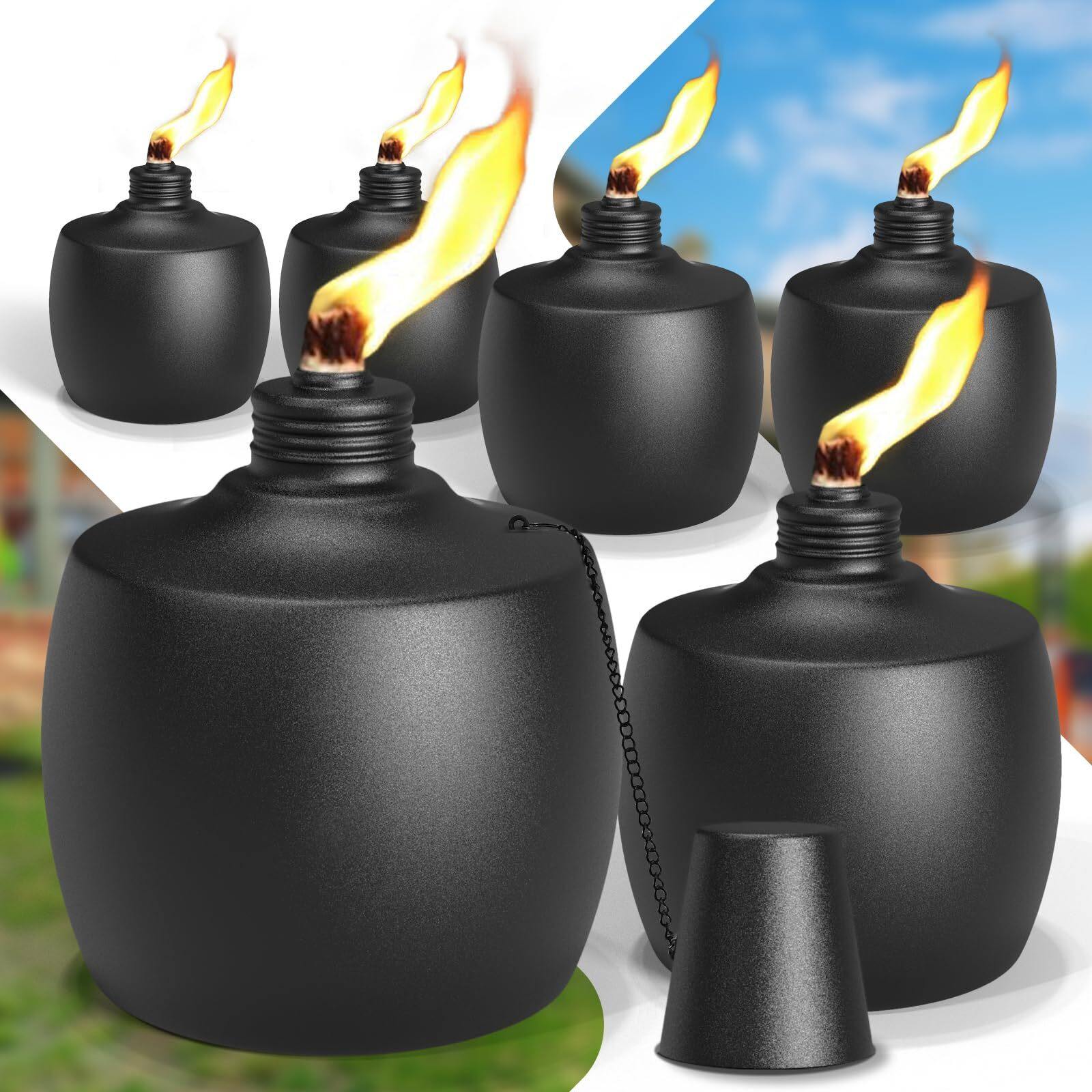 Falbawr 6-Pack Citronella Tabletop Torches, 21.5 Oz Table Top Torches For Outdoor, Metal Oil Burner Candles, Garden Torches With Fiberglass Wick For Yard, Patio, Deck, Garden, Party, Landscape