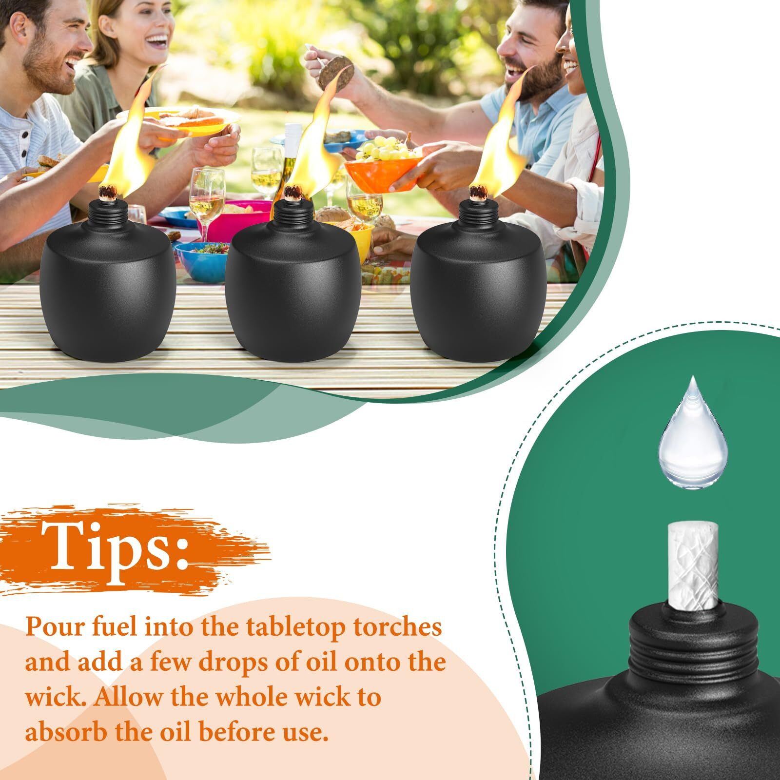 6-Pack Citronella Tabletop Torches, Mqkiwao 21 Oz Table Top Torches For Outdoor, Metal Oil Burner Candles, Garden Torches With Fiberglass Wick For Yard, Patio, Deck, Garden, Party, Landscape