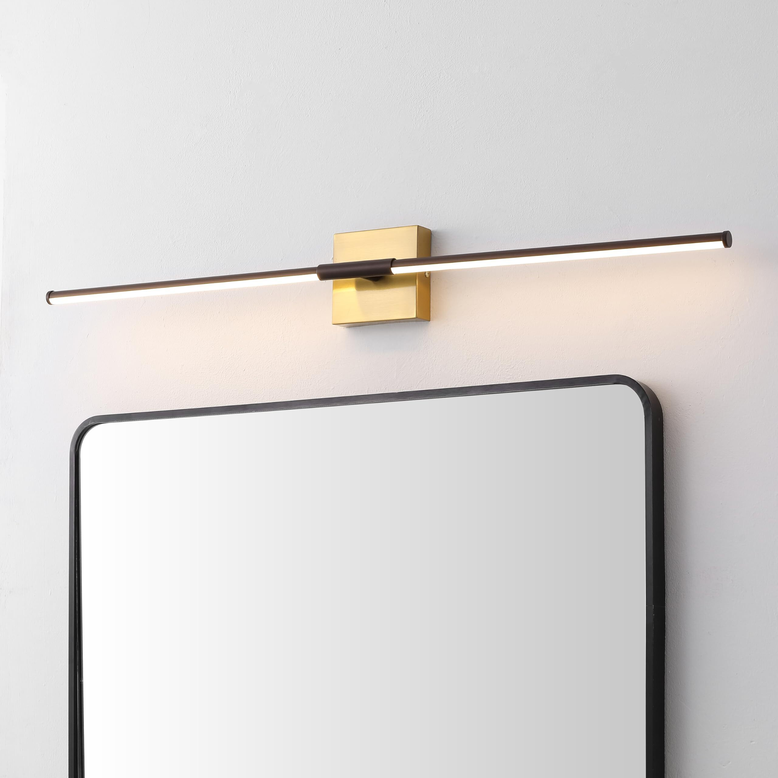 Jonathan Y Jyl7040F Makena 32"" Modern Minimalist Dimmable Integrated Led Metal Wall Sconce, Bedroom, Bathroom, Living Room, Dining Kitchen, Oil Rubbed Bronze/Brass Gold