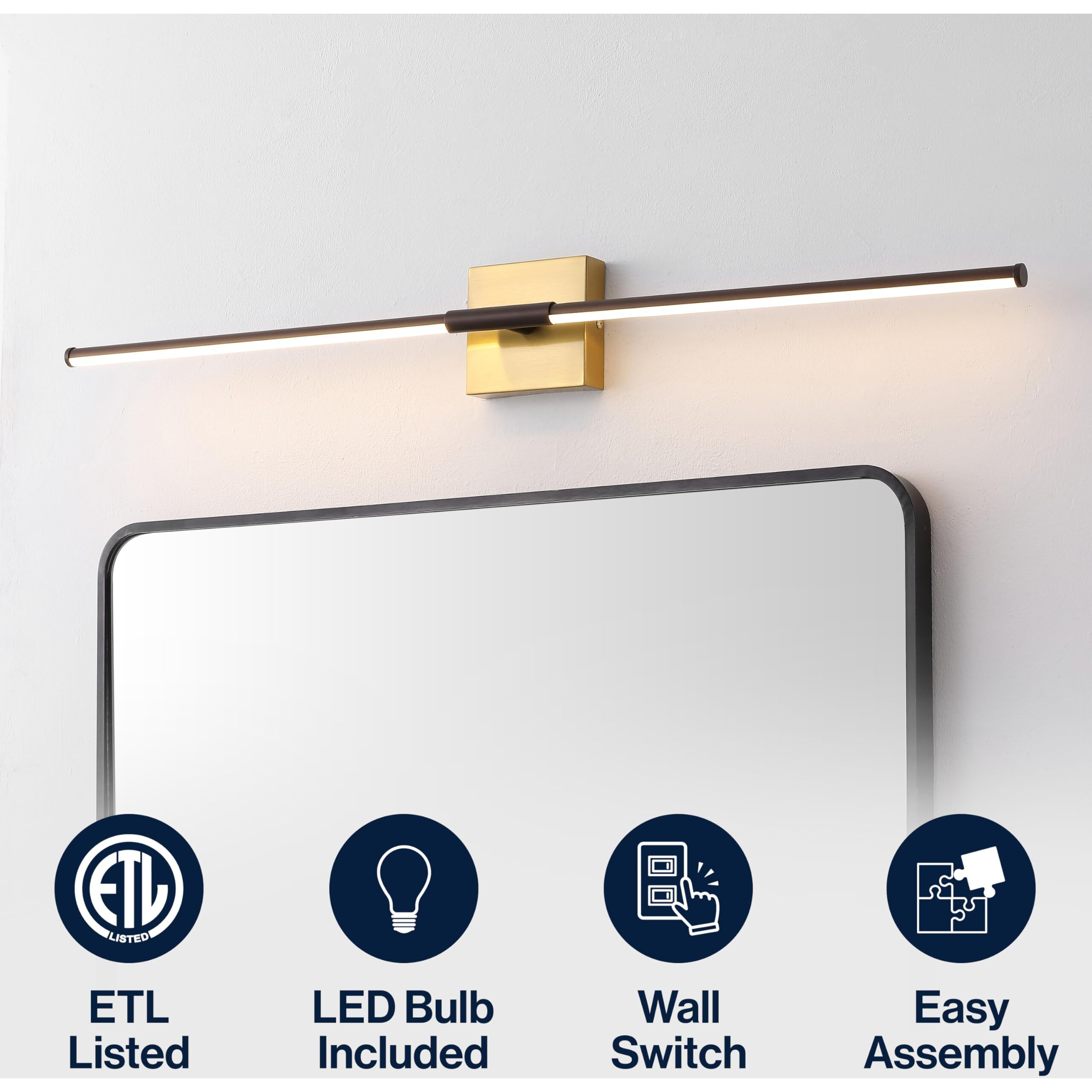 Jonathan Y Jyl7040F Makena 32"" Modern Minimalist Dimmable Integrated Led Metal Wall Sconce, Bedroom, Bathroom, Living Room, Dining Kitchen, Oil Rubbed Bronze/Brass Gold