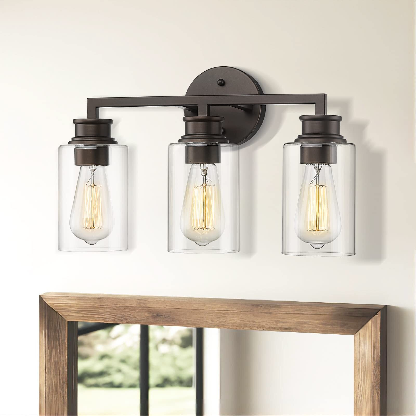 Emliviar 3-Light Oil Rubbed Bronze Vanity Light, Farmhouse Bronze Bathroom Light Fixture With Clear Glass Shade, Yce253B-3W Orb