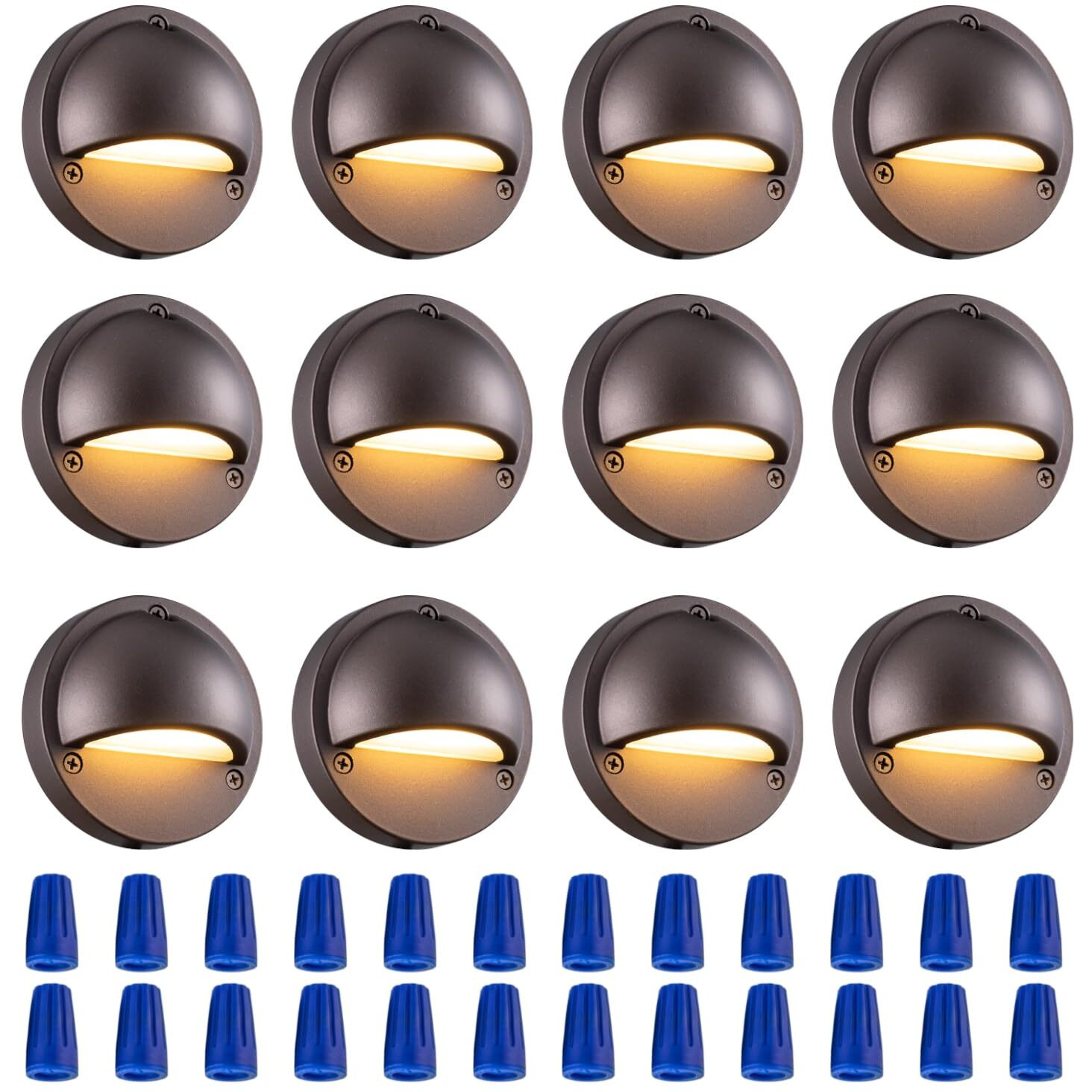 Btnhplite Led Low Voltage Deck Lights 3.74 Inch Landscape Lighting Fence Light 2700K 180Lm 12-24V Ac/Dc Aluminum Oil Rubbed Bronze Outdoor Step Lights 2.5W Ip65 With Wire Nuts 4Ft Corded, 12 Pack