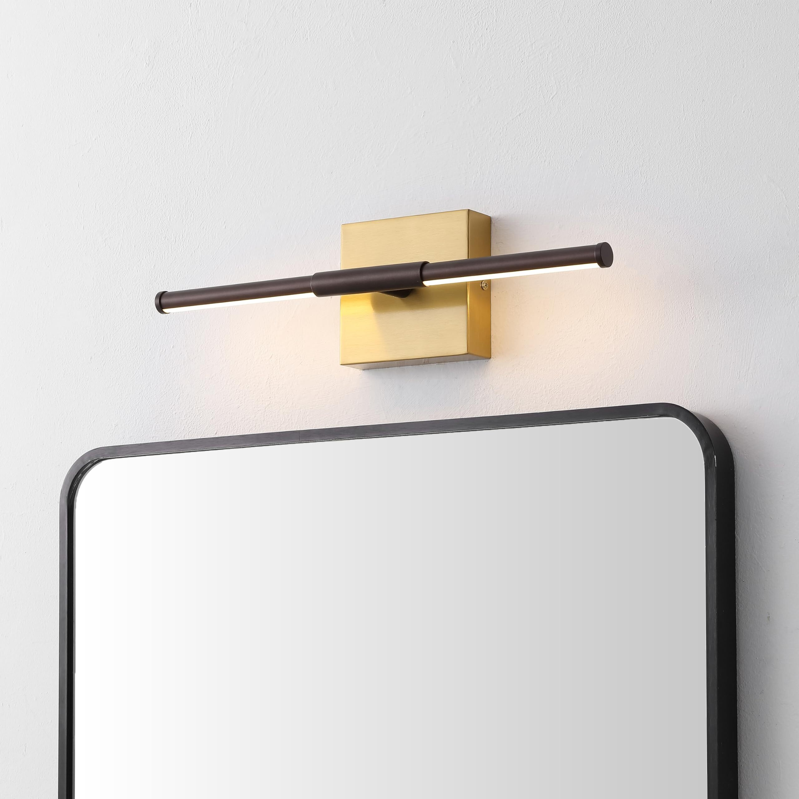 Jonathan Y Jyl7039F Makena 16.25"" Modern Minimalist Dimmable Integrated Led Metal Wall Sconce, Bedroom, Bathroom, Living Room, Dining Kitchen, Oil Rubbed Bronze/Brass Gold