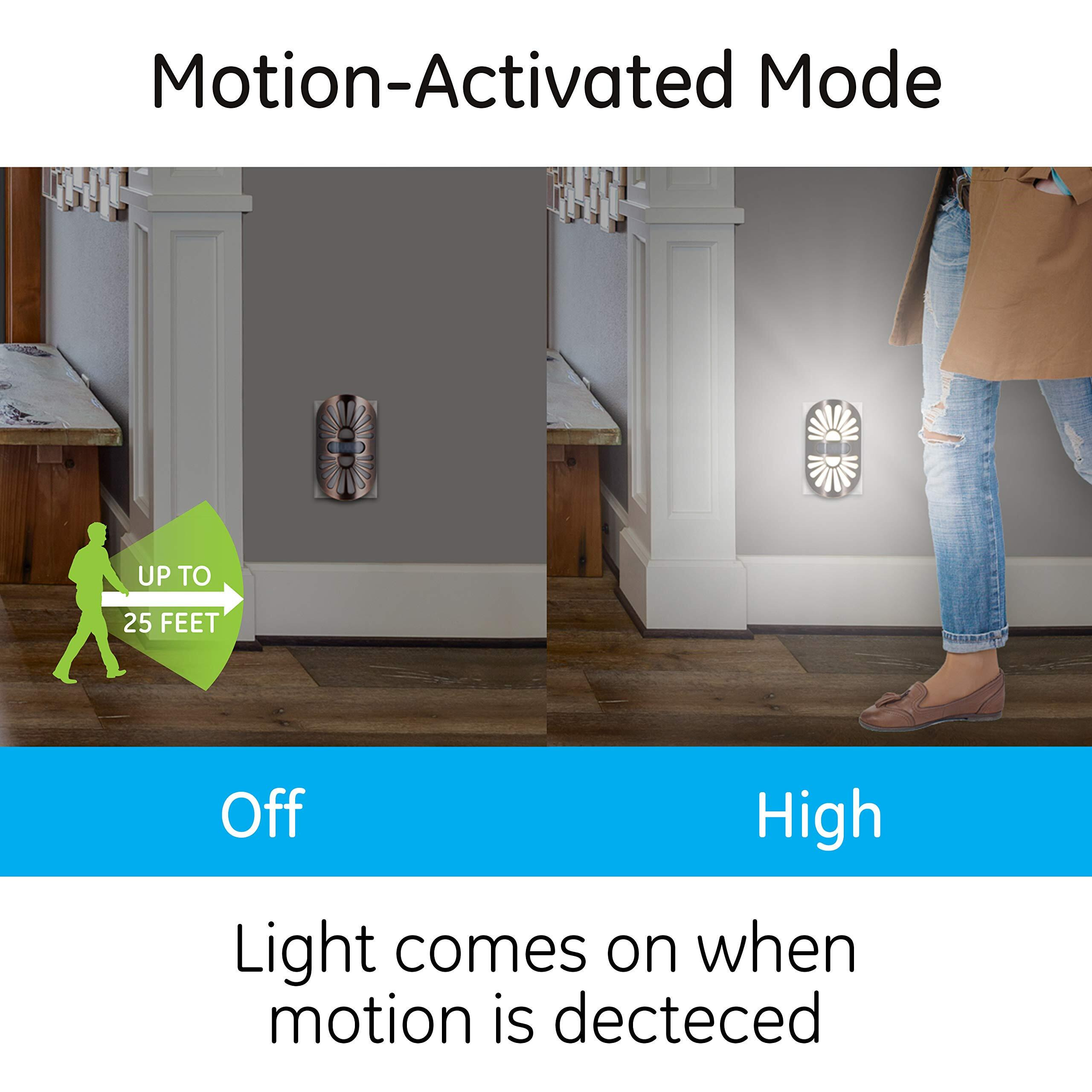 Ge Led Motion Sensor Night Light, Motion-Select 25Ft Detection, Plug-In, 40 Lumens, Dusk-To-Dawn, Ideal Nightlight For Bedroom, Bathroom, 37261, Oil Rubbed Bronze Peacock, 1 Pack