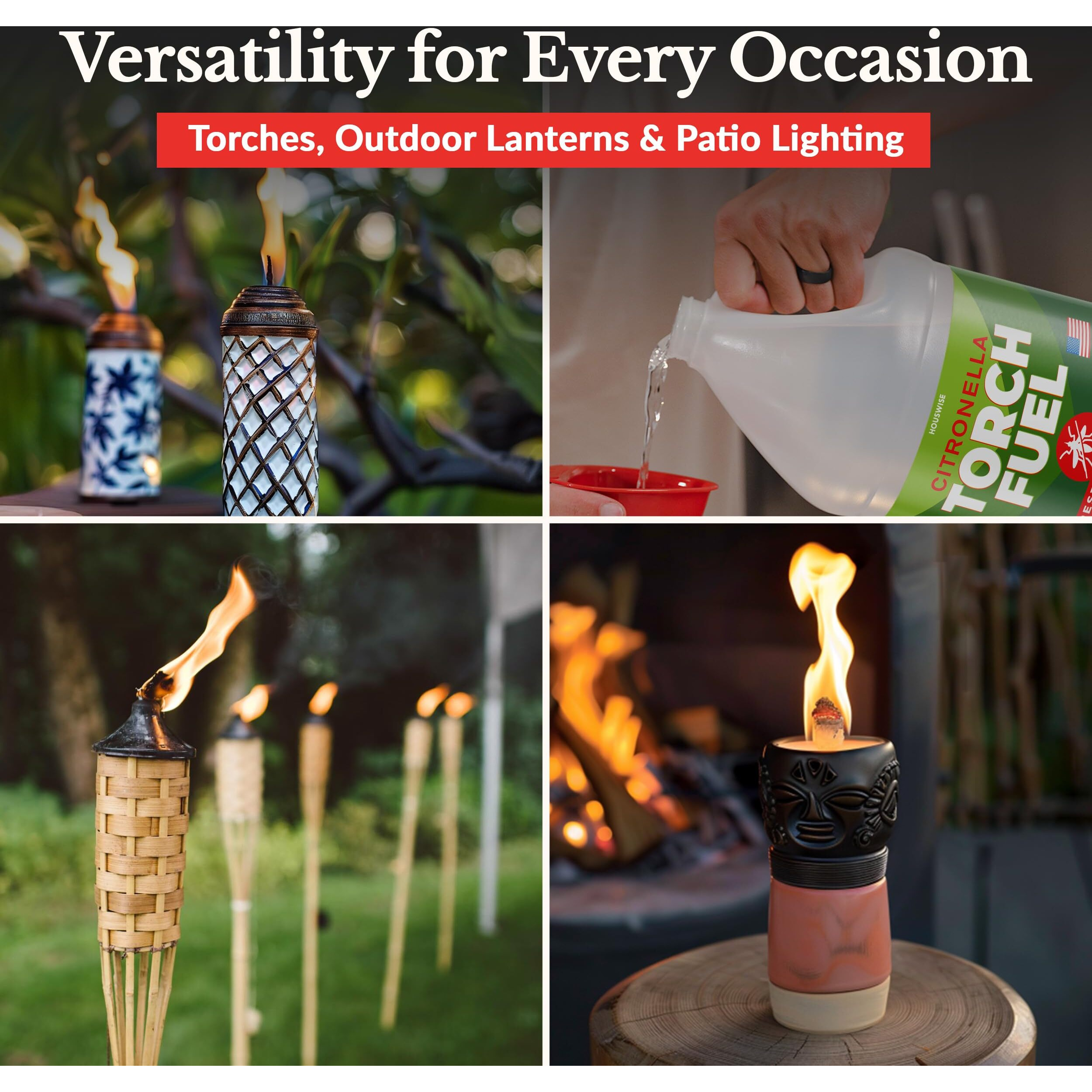 Houswise Torch Fuel (1 Gallon) - Citronella Oil For Torches For Outside, Lantern Liquid Paraffin Lamp Oil Fuel, Scented Lamp Outside Citronella Torches Outdoor Paraffin