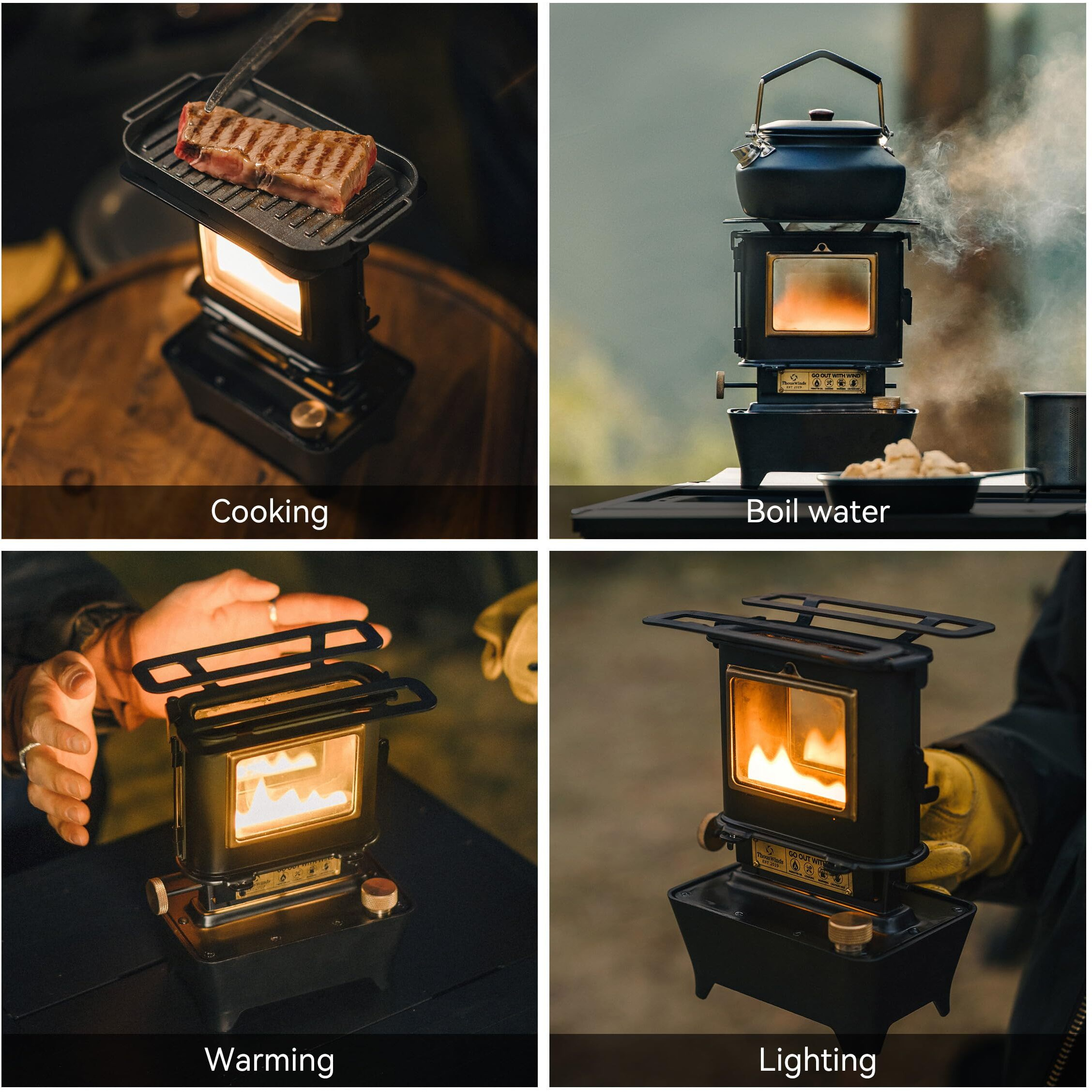 Thous Winds Camping Oil Lantern, Portable Stove For Outdoor Lighting Cooking Warming, Stainless Steel Oven, Retro Silver