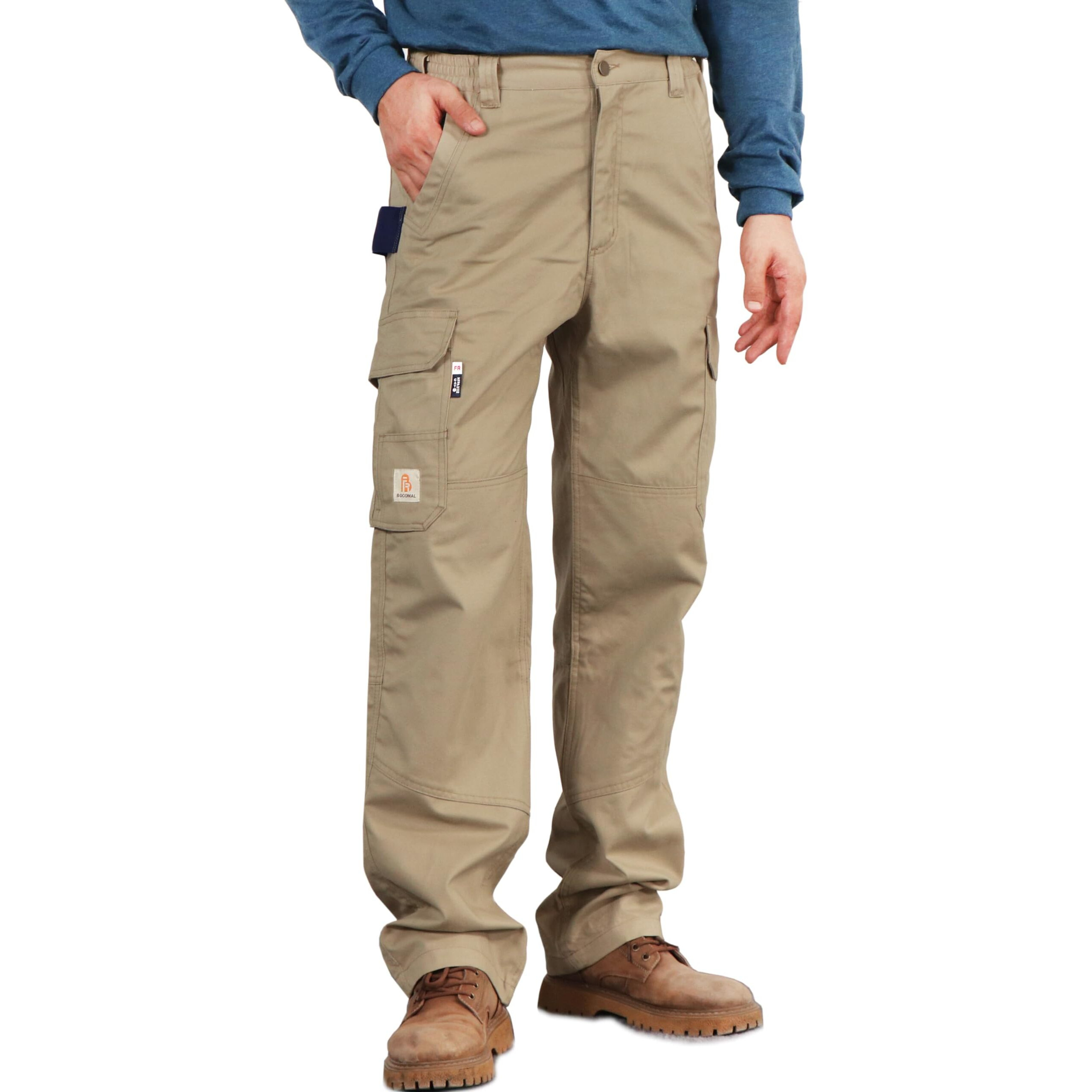 Bocomal Fr Pants For Men Utility Cargo Pockets Flame Resistant/Fire Retardant Carpenter Water Oil Repellent Finish Khaki