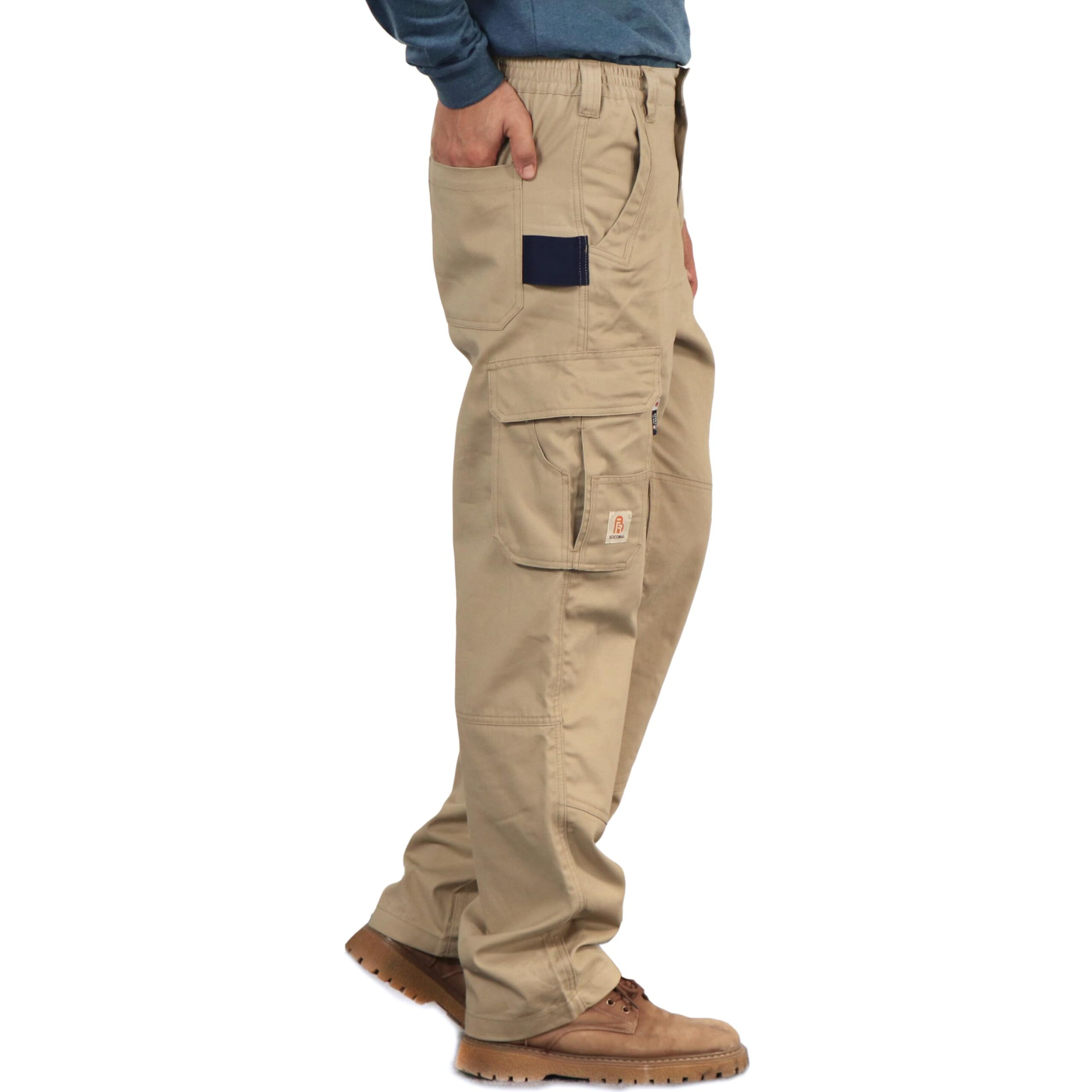 Bocomal Fr Pants For Men Utility Cargo Pockets Flame Resistant/Fire Retardant Carpenter Water Oil Repellent Finish Khaki