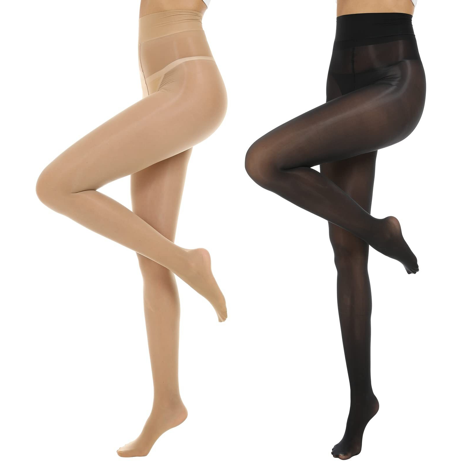 Manzi 2 Pairs Women's Shiny Sheer Tights High Waist Silk Comfort Stockings Oil Shimmery Nylons Pantyhose Black And Natural S-M