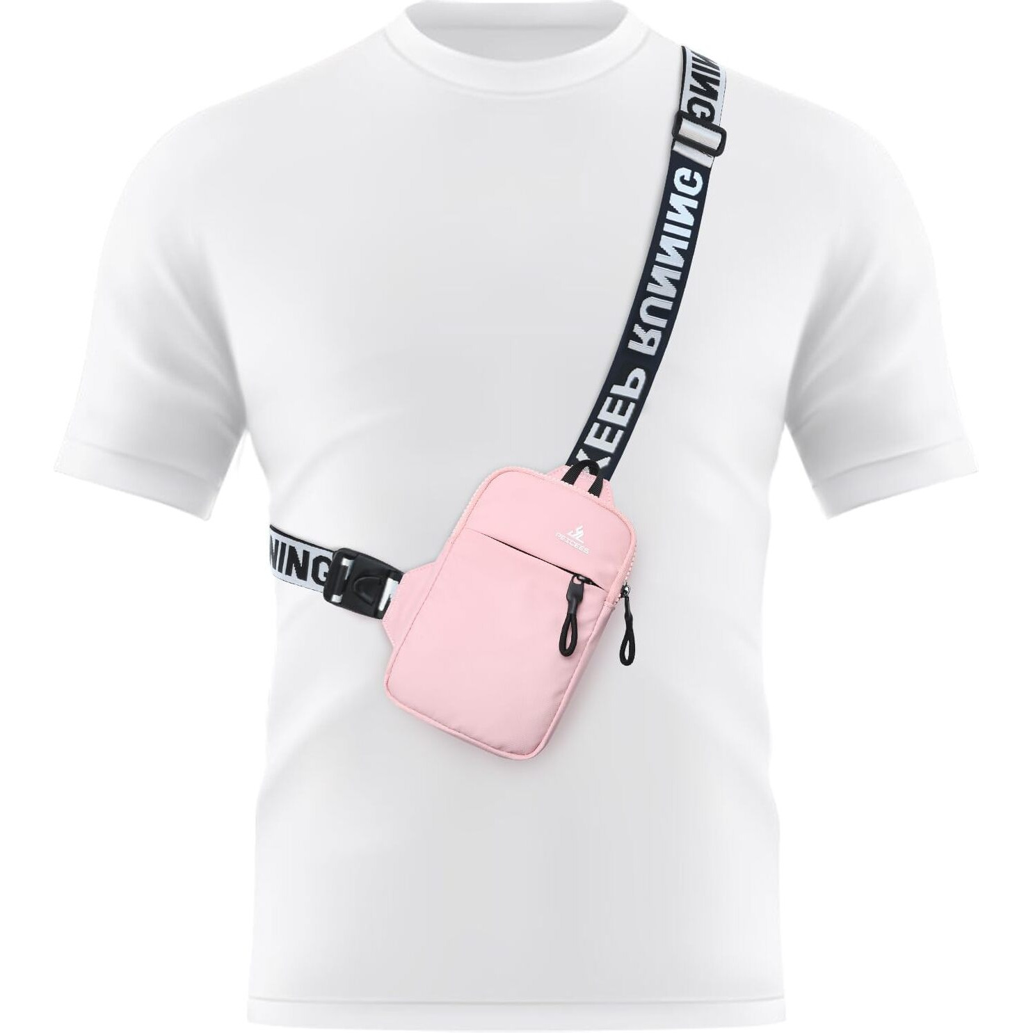 Peicees Mini Crossbody Sling Bag Chest Bag Dual Pocket Water Resistant Fanny Pack Running Phone Holder For Men Women Workout Travel, Pink