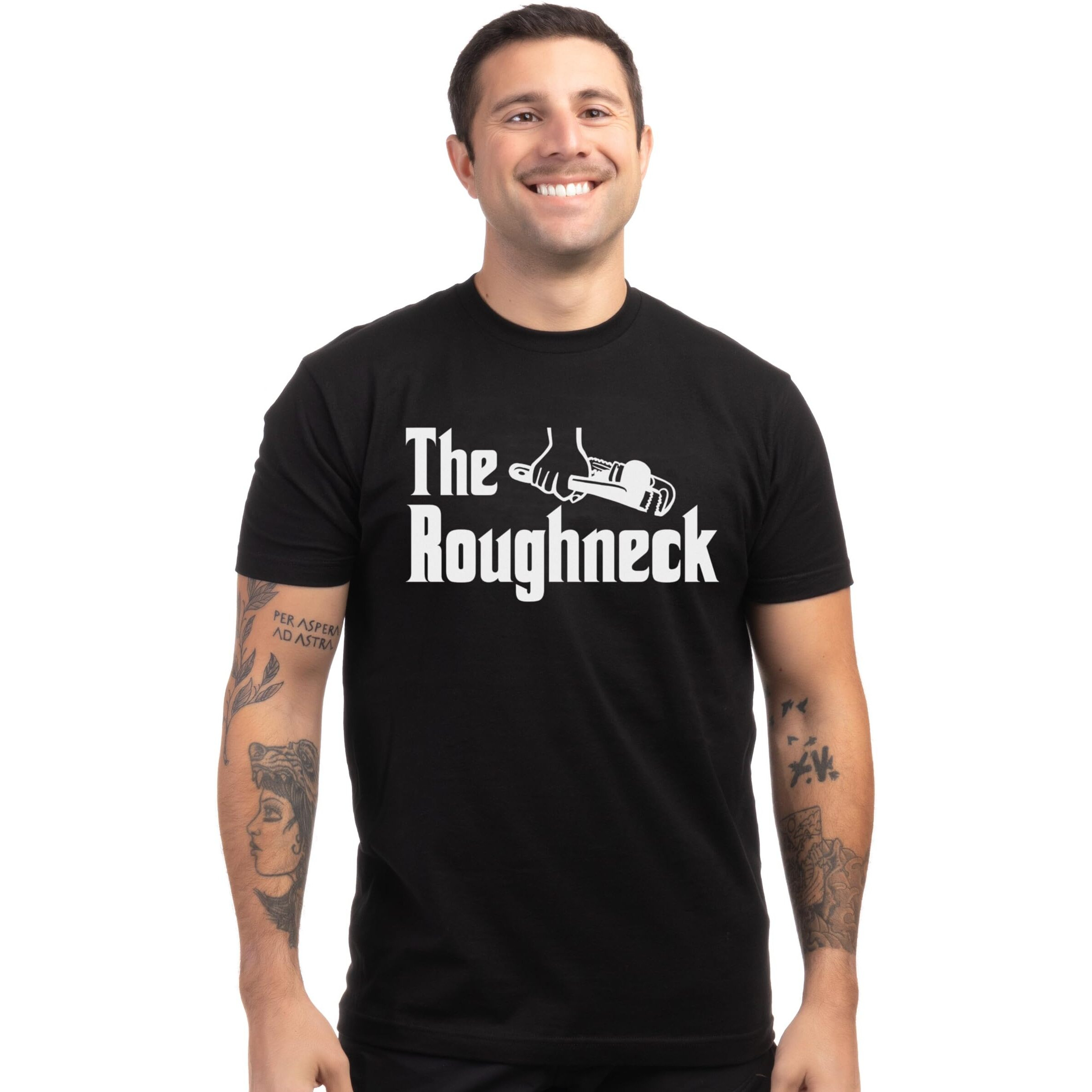 Ann Arbor T-Shirt Co. The Roughneck | Funny Oilfield Oil Field Worker Apprentice Journeyman Master Tee For Men Women Dad Grandpa-(Adult,S) Black