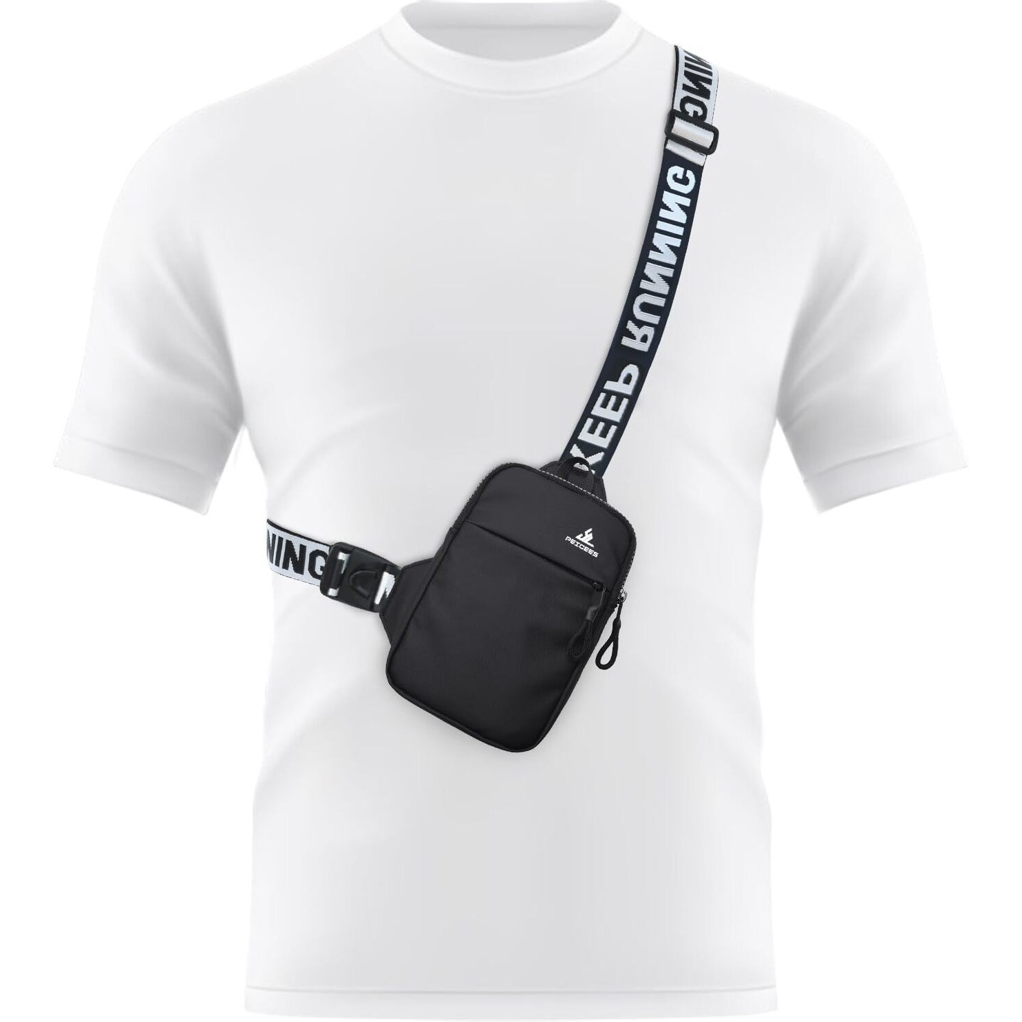 Peicees Mini Crossbody Sling Bag Chest Bag Dual Pocket Water Resistant Fanny Pack Running Phone Holder For Men Women Workout Travel, Black