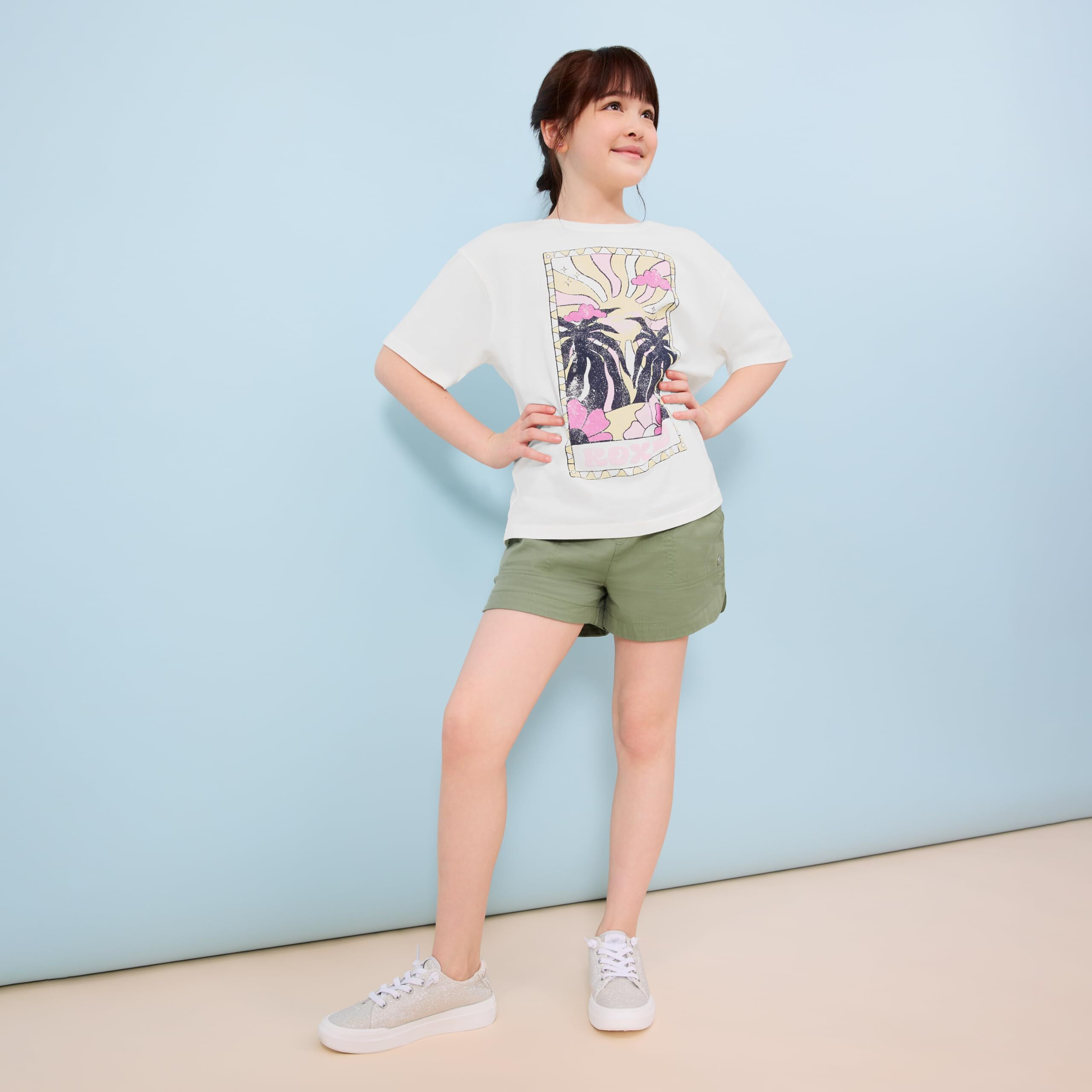 Roxy Girls' Soleil Elastic Waist Shorts, Drawstring Closure, Soft & Comfortable Fit, Oil Green, 12-14