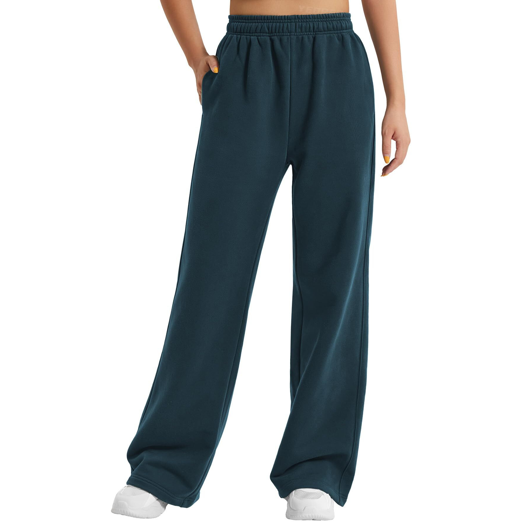 Yeoreo Women's Wide Leg Sweatpants Drawstring Baggy Sweatpants Penny Fleece Lined Lounge Pants With Pockets Oil Blue Xl