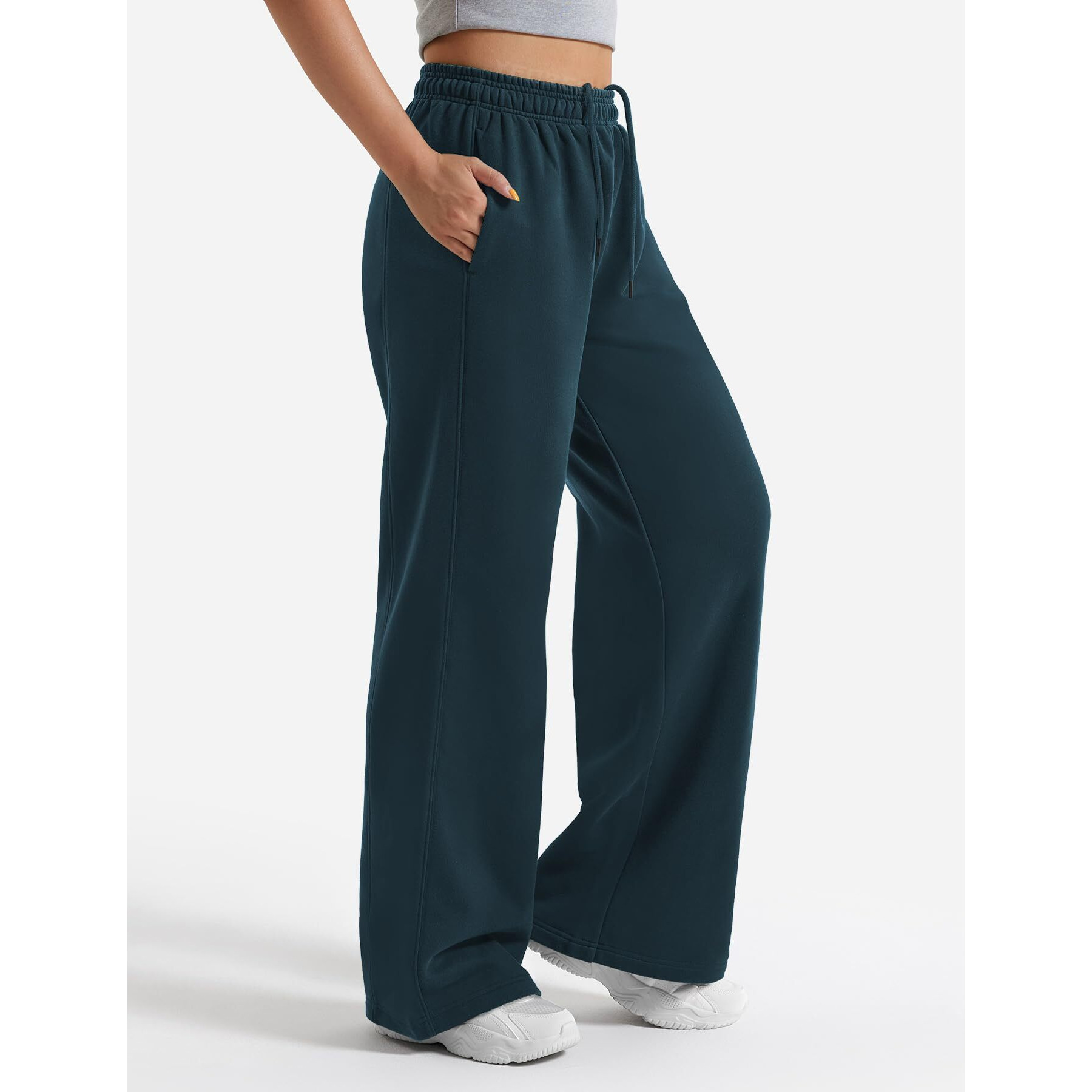 Yeoreo Women's Wide Leg Sweatpants Drawstring Baggy Sweatpants Penny Fleece Lined Lounge Pants With Pockets Oil Blue Xl