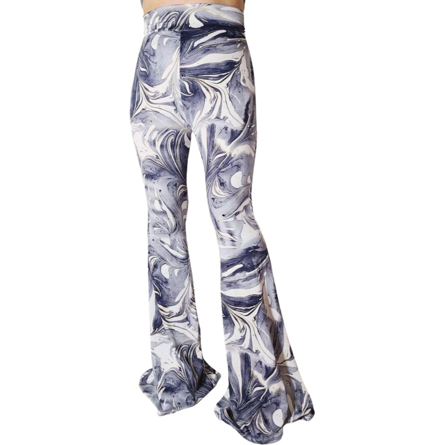 Shopmytrend Smt Women's High Waist Wide Leg Long Bell Bottom Yoga Pants Large Ink&Oil