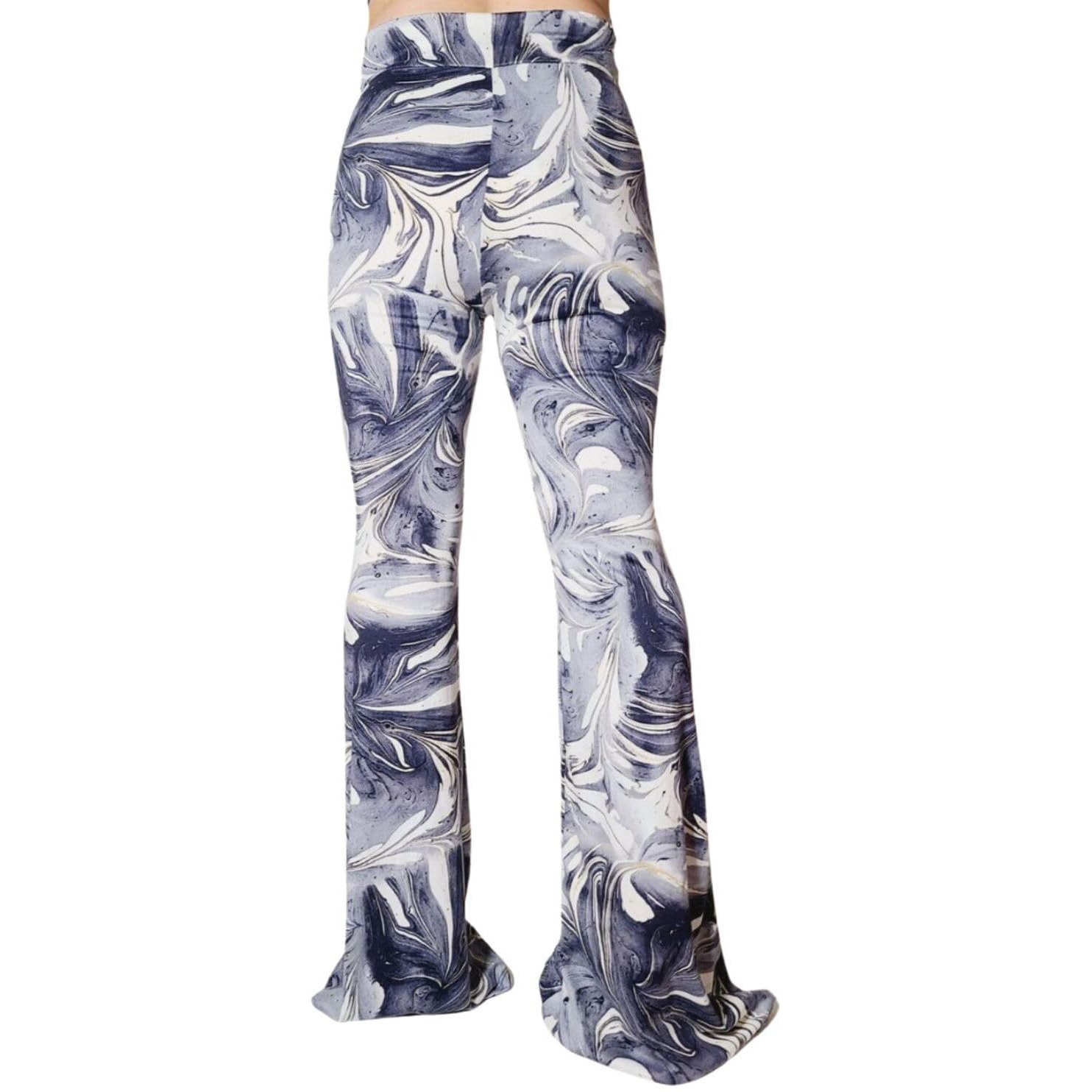 Shopmytrend Smt Women's High Waist Wide Leg Long Bell Bottom Yoga Pants Large Ink&Oil