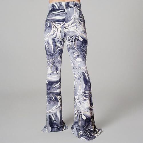 Shopmytrend Smt Women's High Waist Wide Leg Long Bell Bottom Yoga Pants Large Ink&Oil