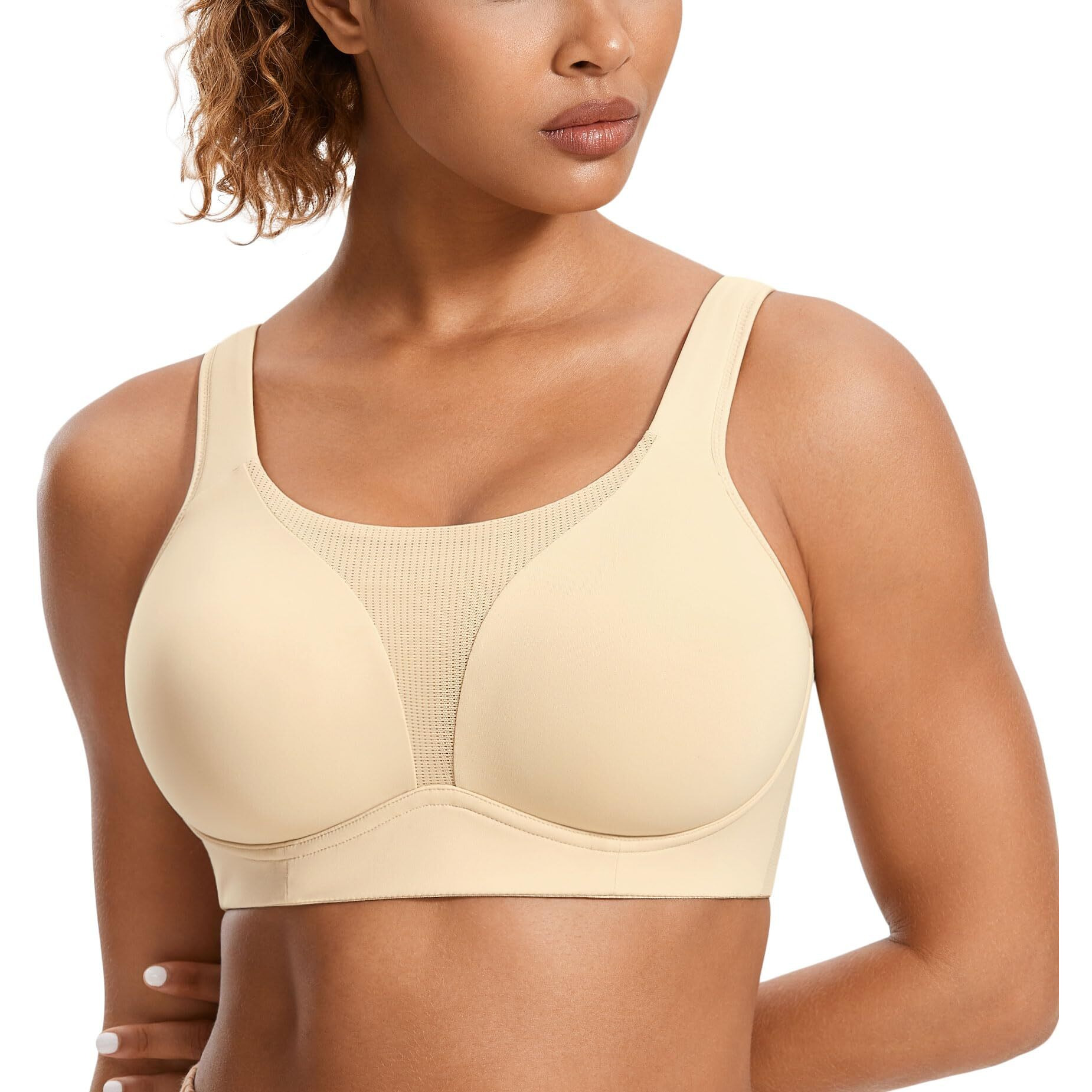 Syrokan High Impact Sports Bras For Women High Support Front Mesh Panel Running Padded Wireless Bra Oil Gray 40Dd