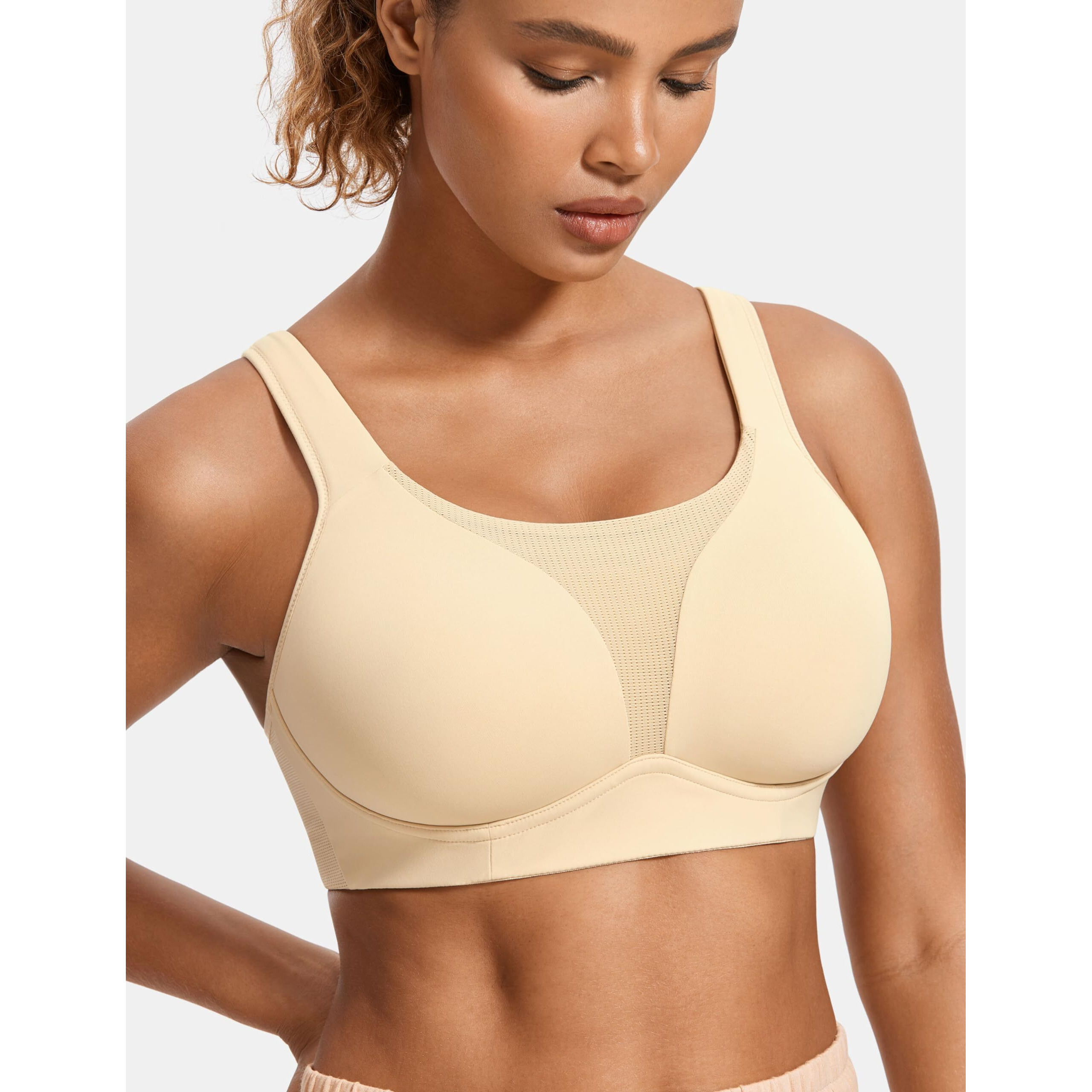 Syrokan High Impact Sports Bras For Women High Support Front Mesh Panel Running Padded Wireless Bra Oil Gray 40Dd