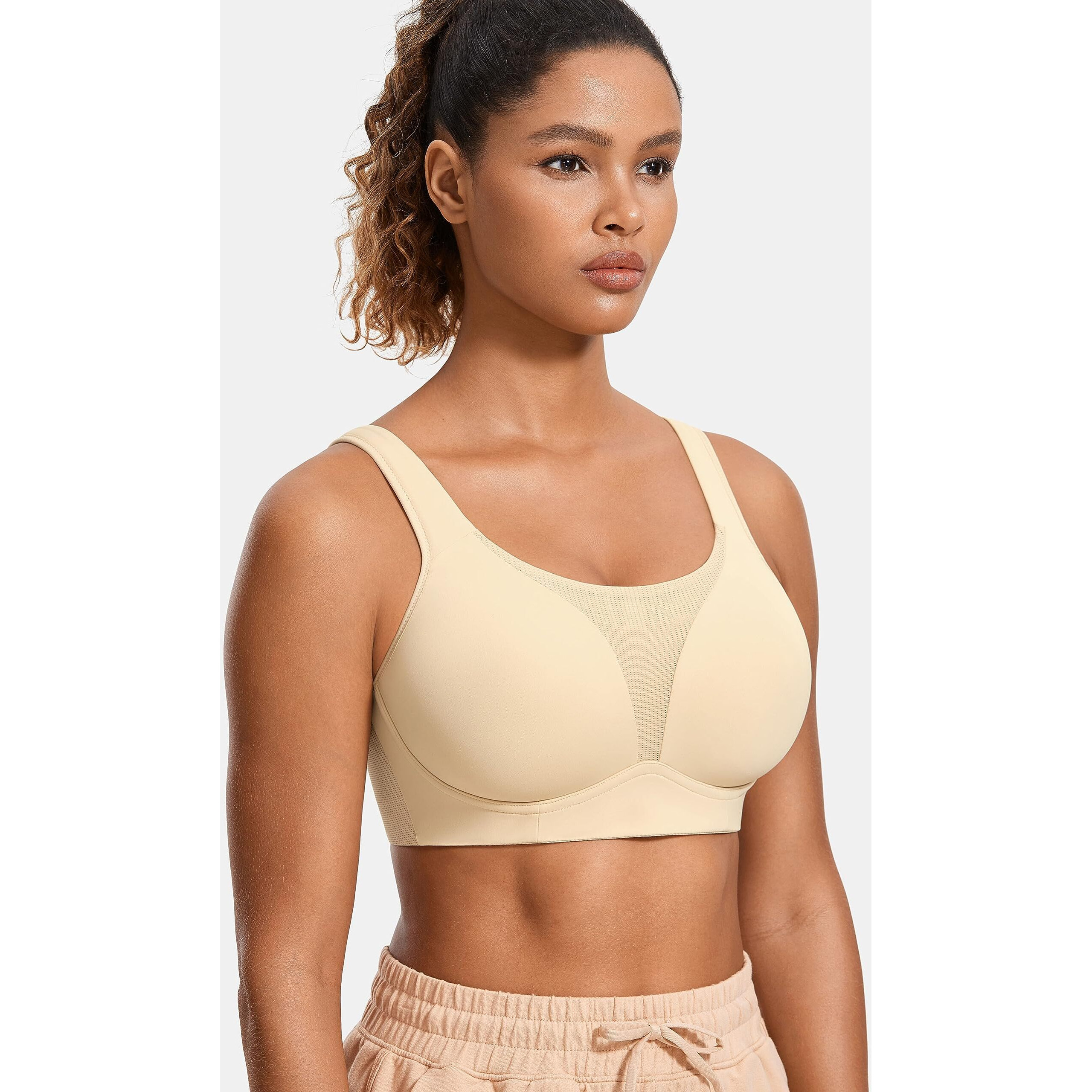 Syrokan High Impact Sports Bras For Women High Support Front Mesh Panel Running Padded Wireless Bra Oil Gray 40Dd