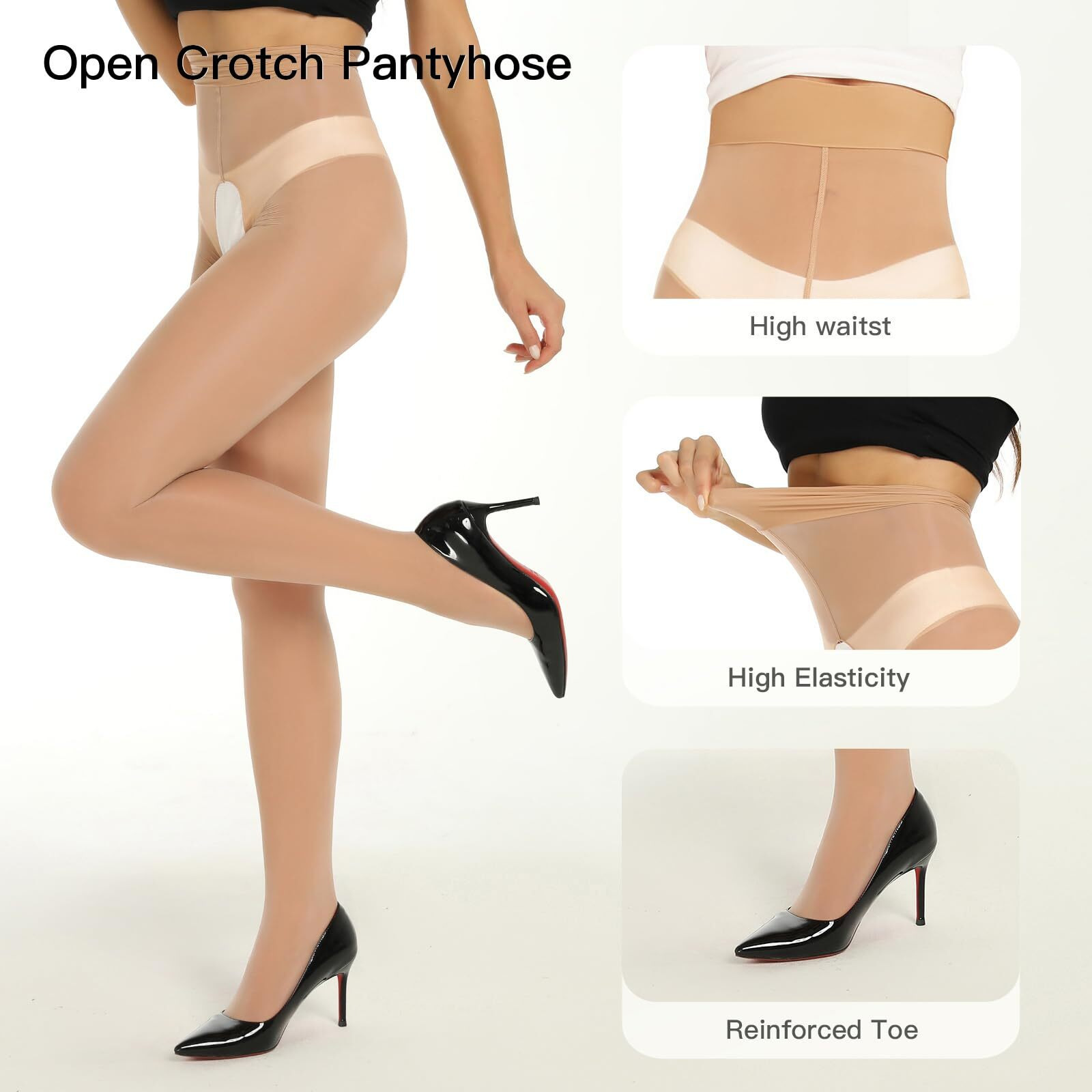 Yilanmy Shiny Sheer Tights Open Crotch Pantyhose For Women High Waist Shimmery Tights Oil Shimmery Nylons 2 Pairs(Brown,L-Xl)