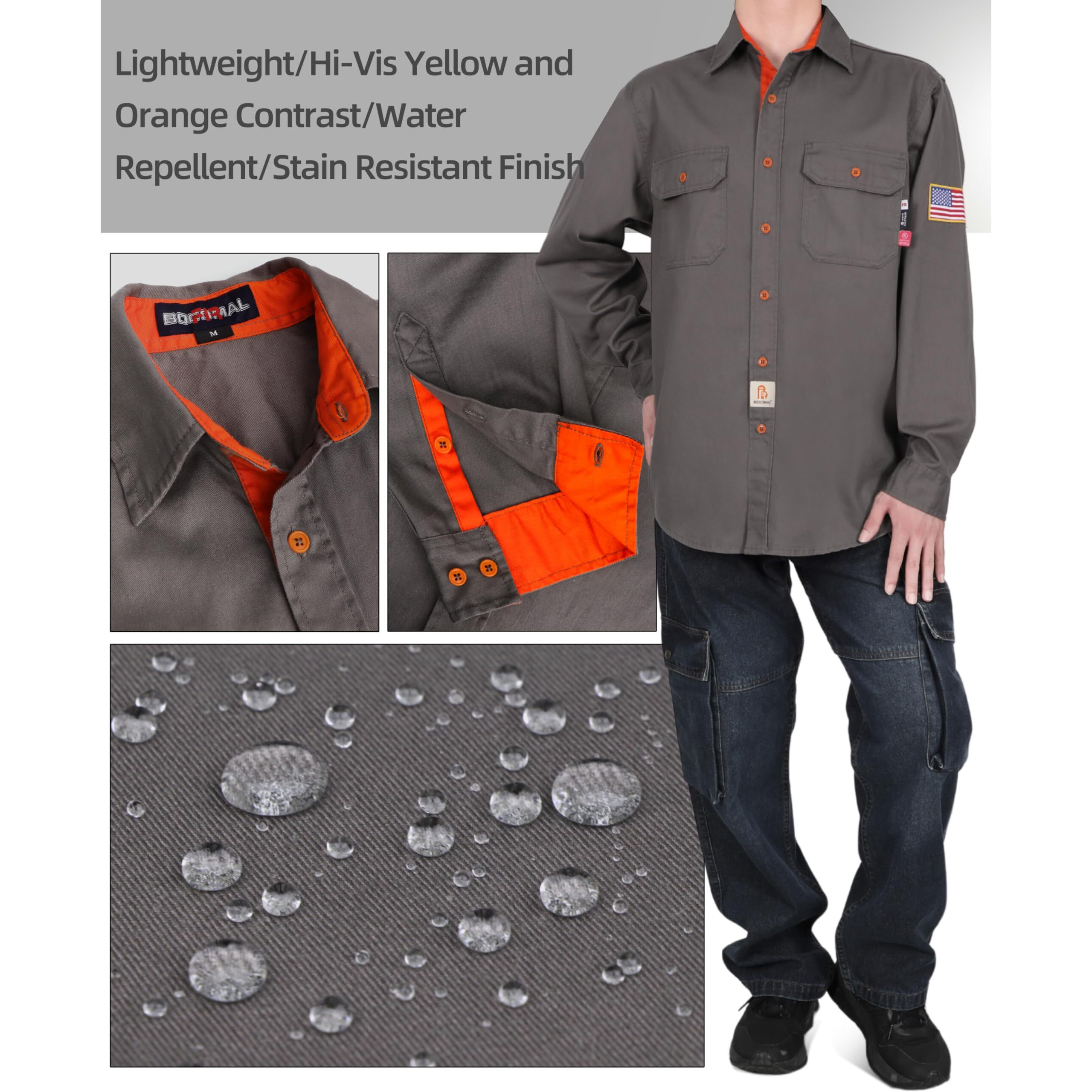 Bocomal Fr Shirts For Men Flame Resistant Light Weight Nfpa2112 Fire Retardant Welding Shirt Water & Oil Repellent Finish