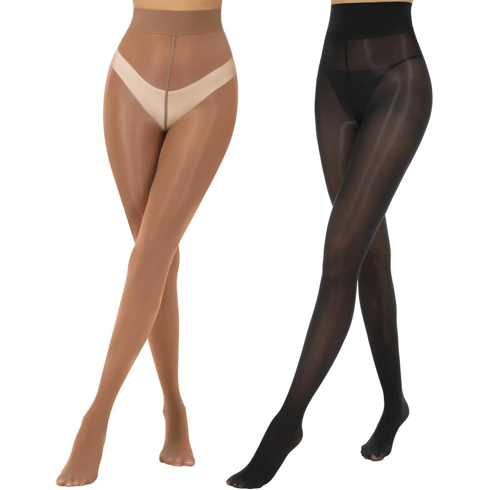 Aaronano 2 Pairs Shiny Pantyhose For Women High Waist Silk Oil Shimmer Sheer Tights