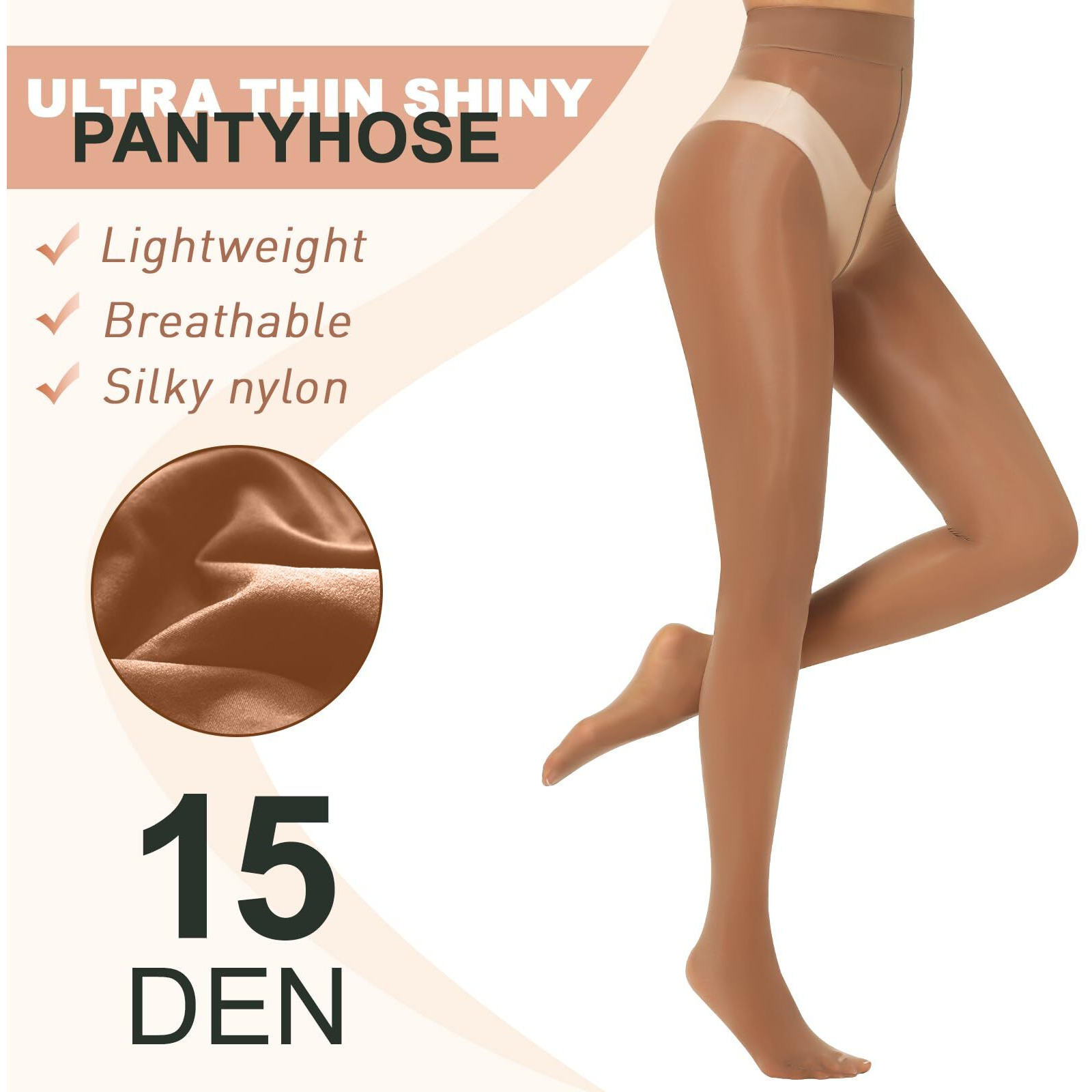 Aaronano 2 Pairs Shiny Pantyhose For Women High Waist Silk Oil Shimmer Sheer Tights
