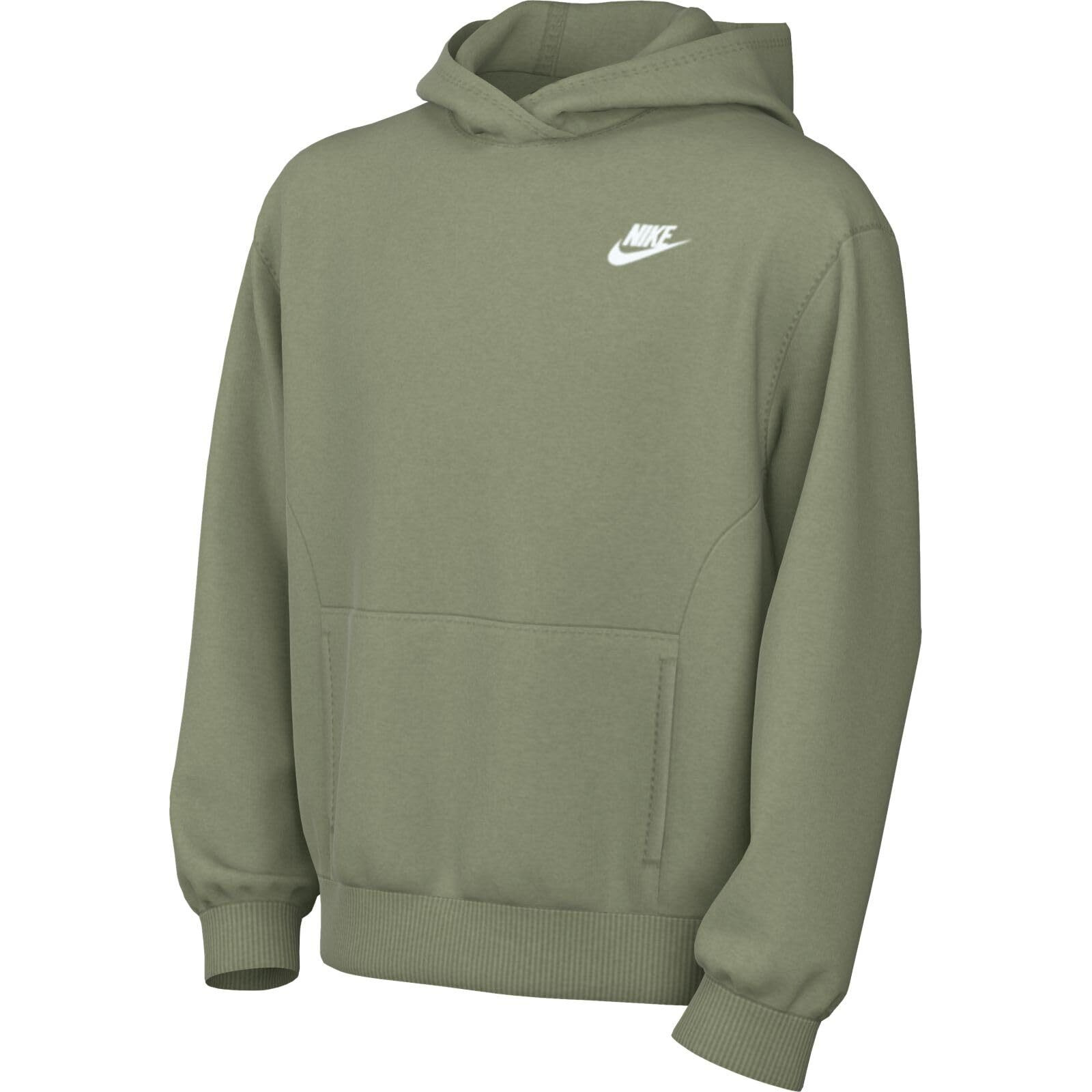 Nike Sportswear Club Fleece Pullover Hoodie (Little Big Kid), Oil Green/White